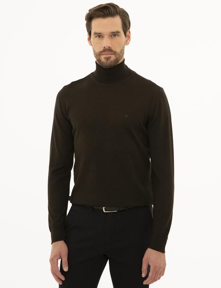 Kahverengi Slim Fit Tam Balıkçı Yaka Basic Triko Kazak - 50227093149
