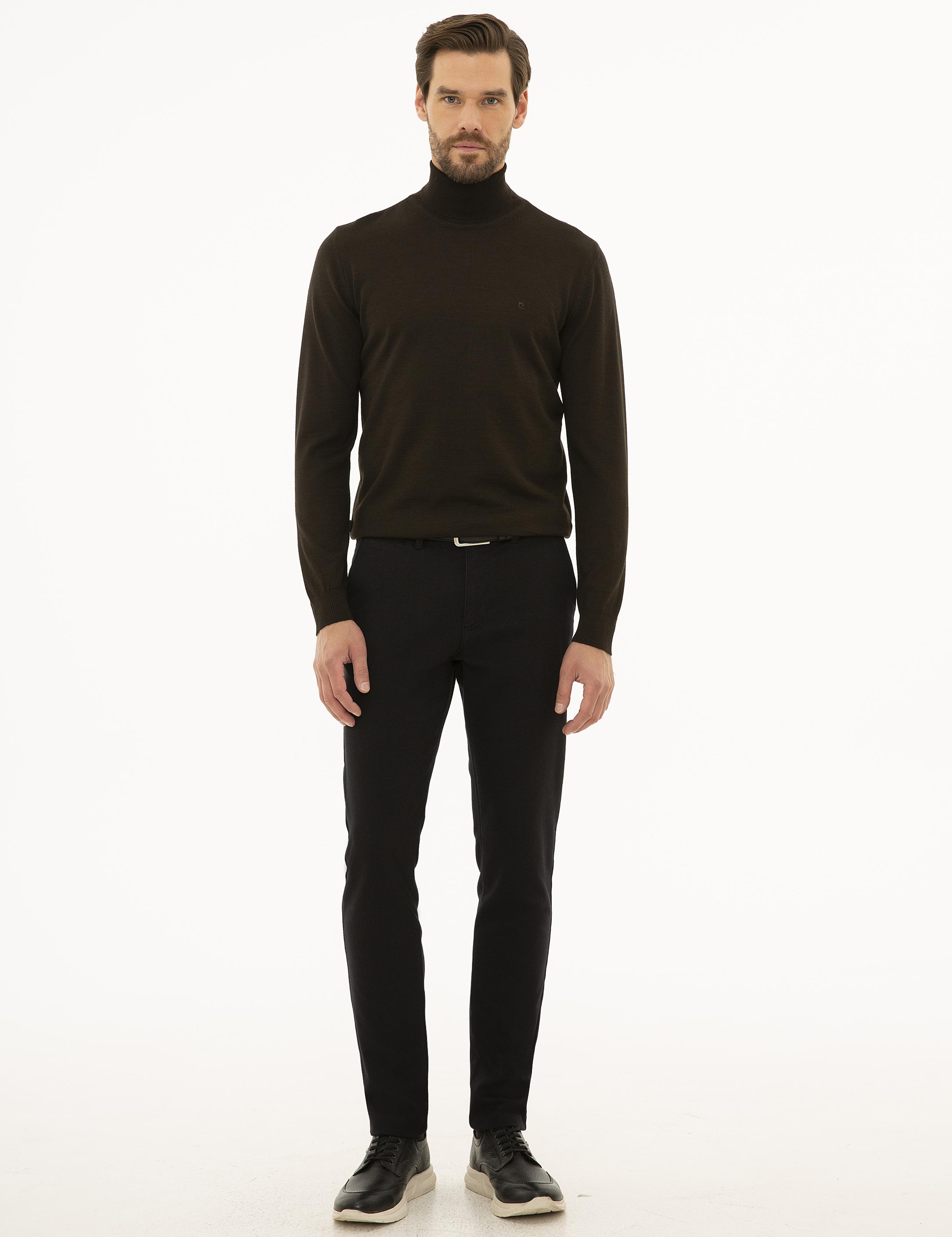 Kahverengi Slim Fit Tam Balıkçı Yaka Basic Triko Kazak