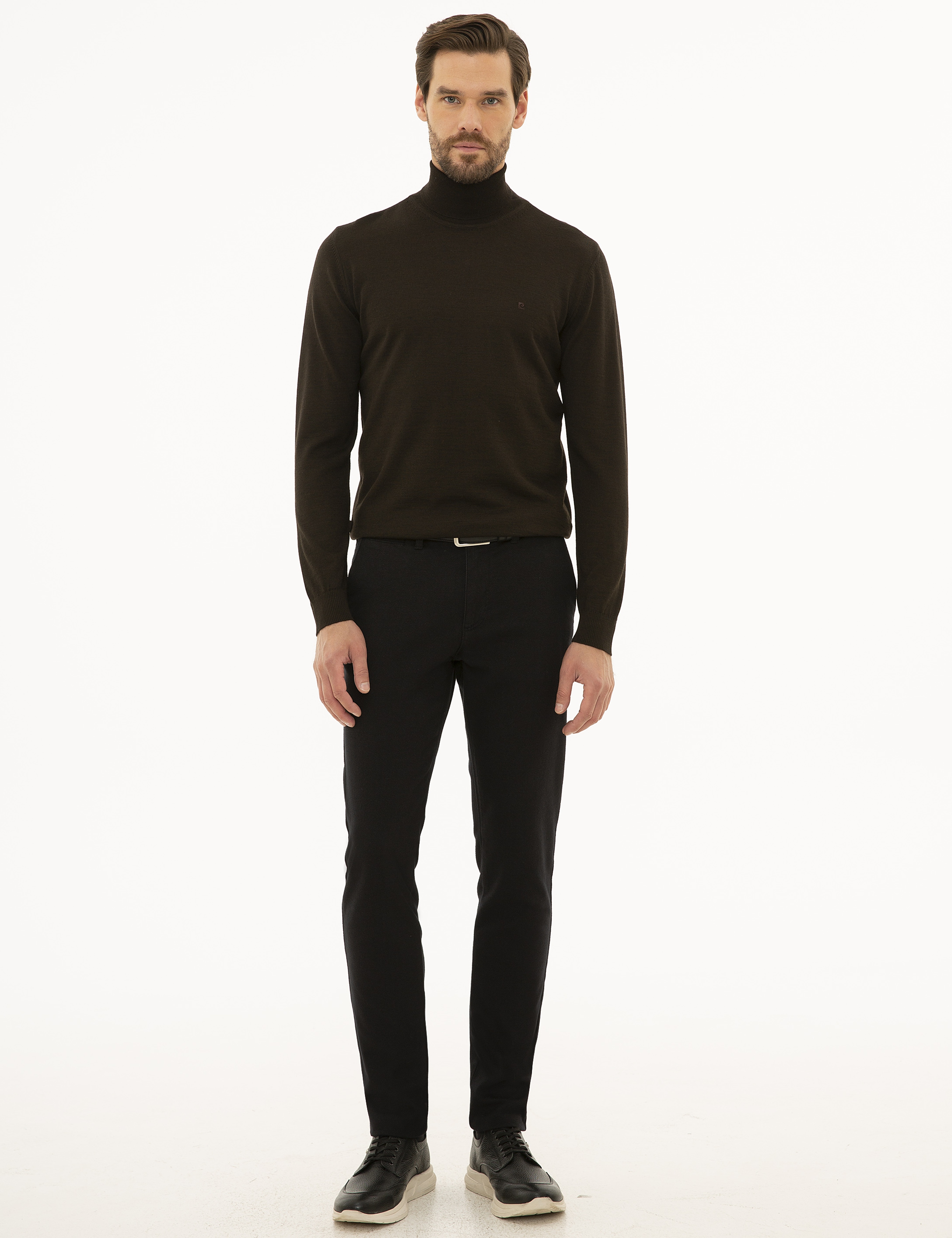 Kahverengi Slim Fit Tam Balıkçı Yaka Basic Triko Kazak - Image 4