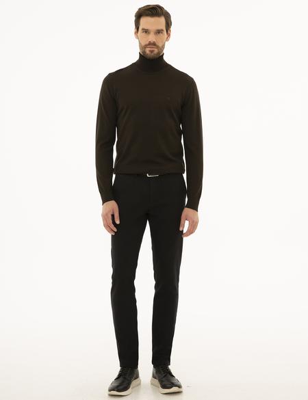 Kahverengi Slim Fit Tam Balıkçı Yaka Basic Triko Kazak - 50227093149