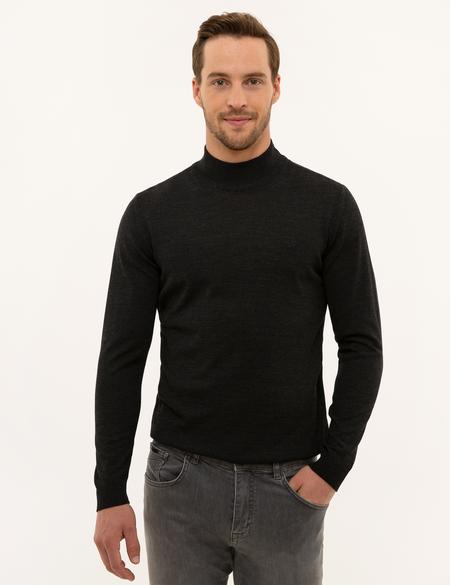 Antrasit Melanj Slim Fit Yarım Balıkçı Yaka Yün Karışımlı Basic Triko Kazak - 50228245023