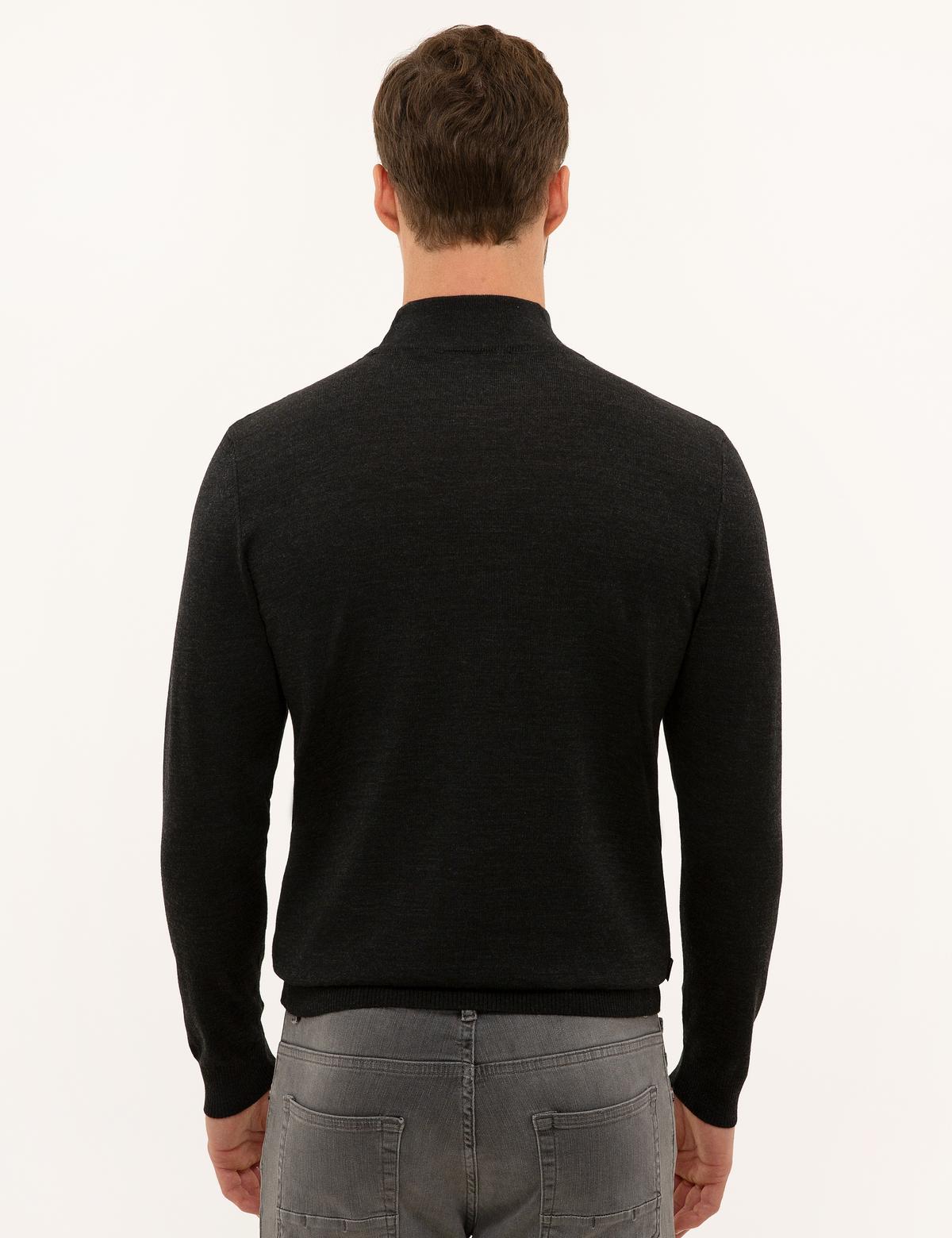 Antrasit Melanj Slim Fit Yarım Balıkçı Yaka Yün Karışımlı Basic Triko Kazak - 50228245023