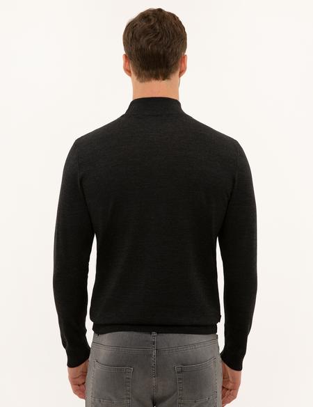 Antrasit Melanj Slim Fit Yarım Balıkçı Yaka Yün Karışımlı Basic Triko Kazak - 50228245023
