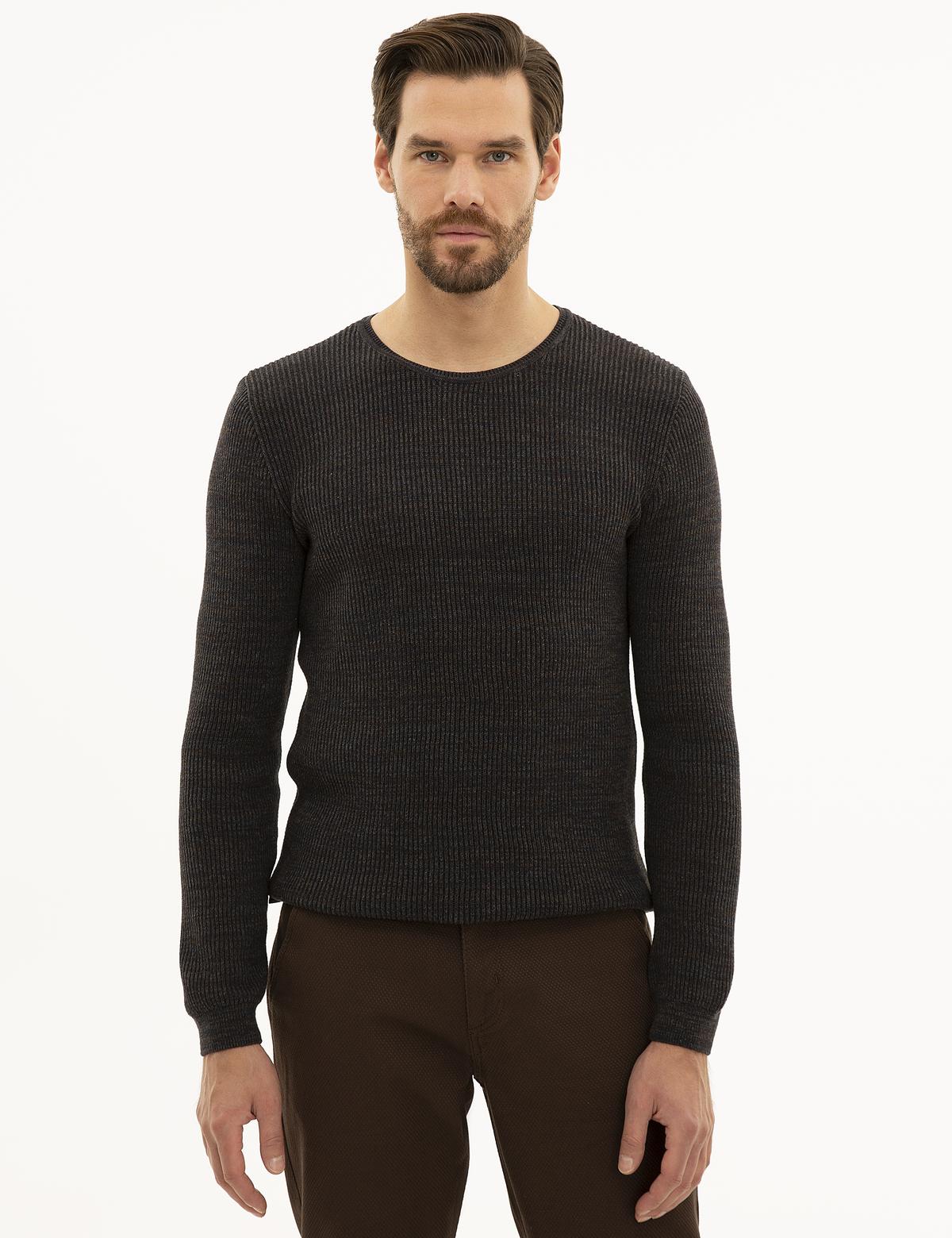 Lacivert Slim Fit Bisiklet Yaka Triko Kazak