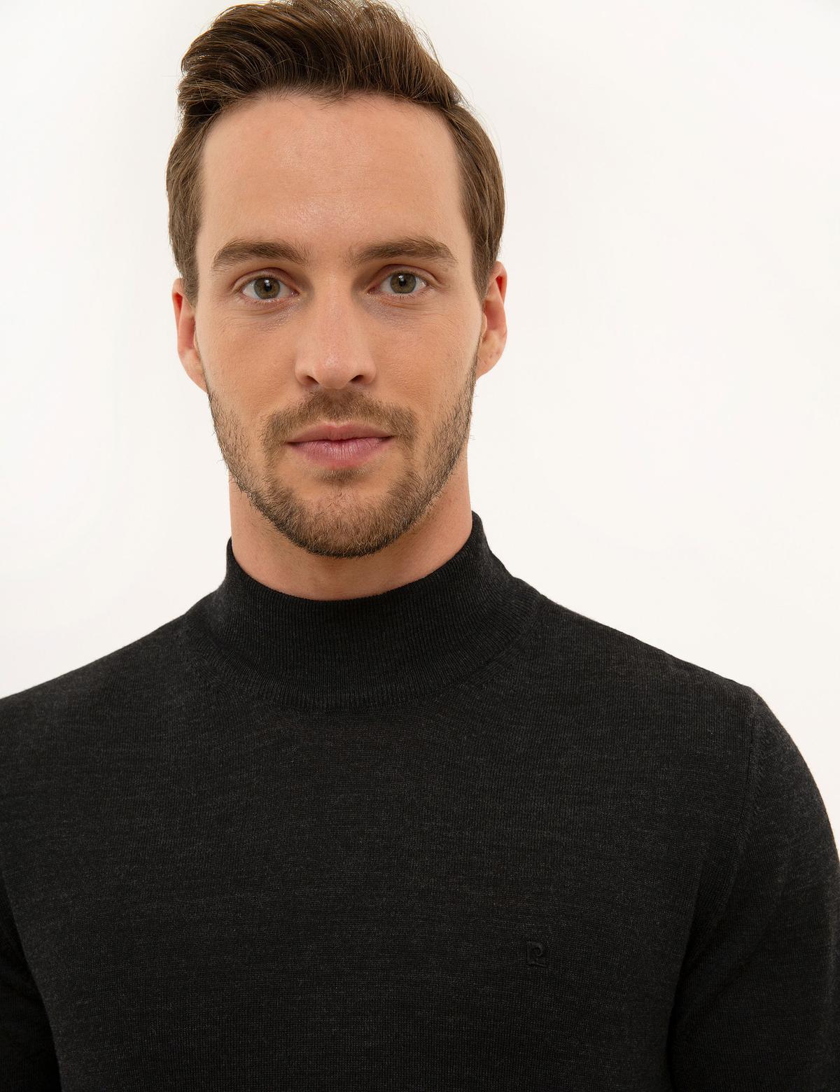 Antrasit Melanj Slim Fit Yarım Balıkçı Yaka Yün Karışımlı Basic Triko Kazak - 50228245023