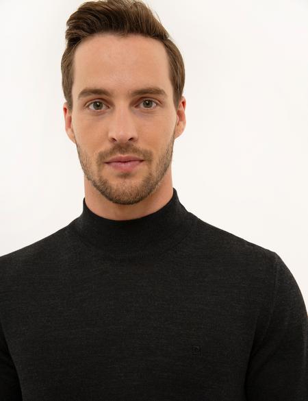 Antrasit Melanj Slim Fit Yarım Balıkçı Yaka Yün Karışımlı Basic Triko Kazak - 50228245023