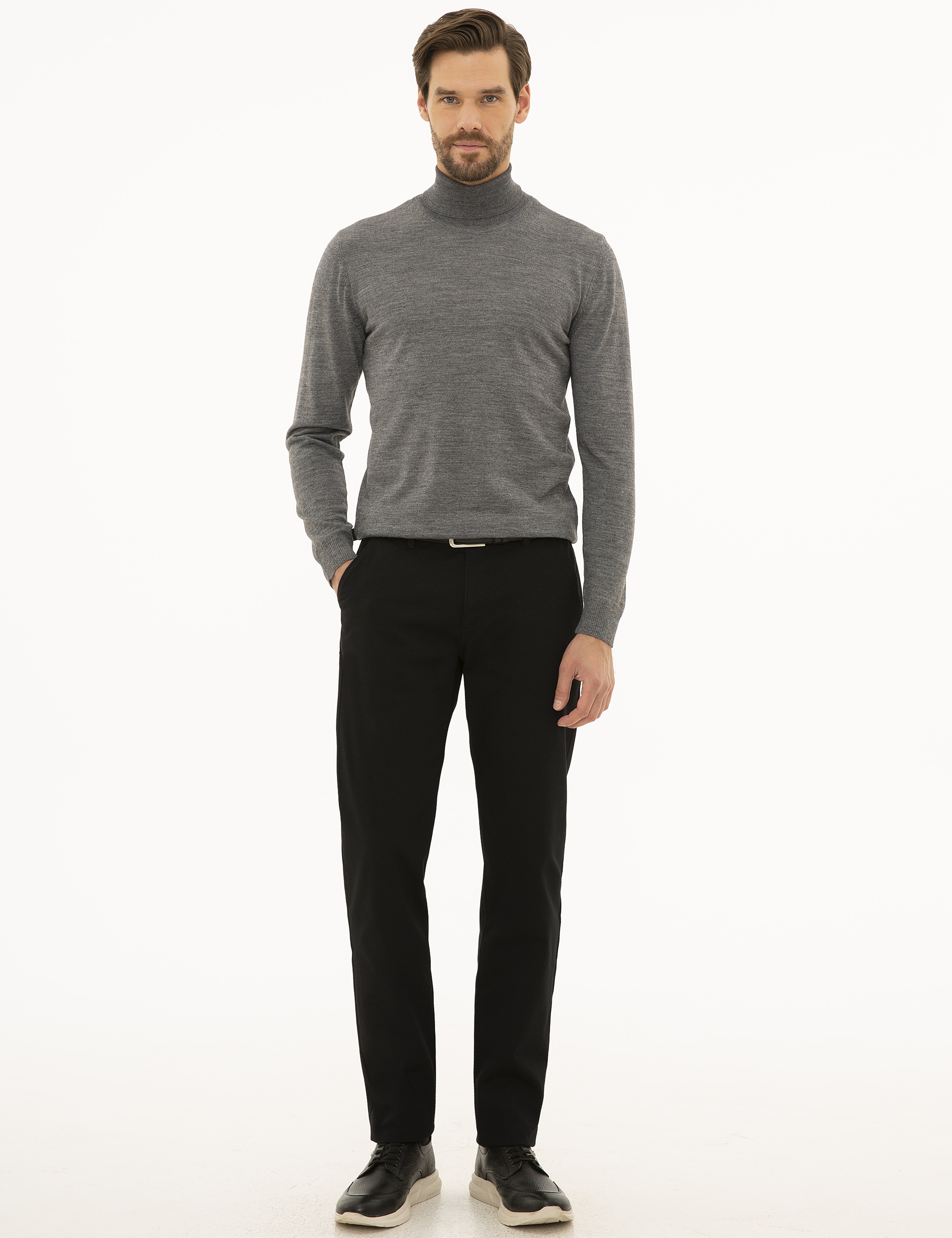 Gri Melanj Slim Fit Basic Kazak