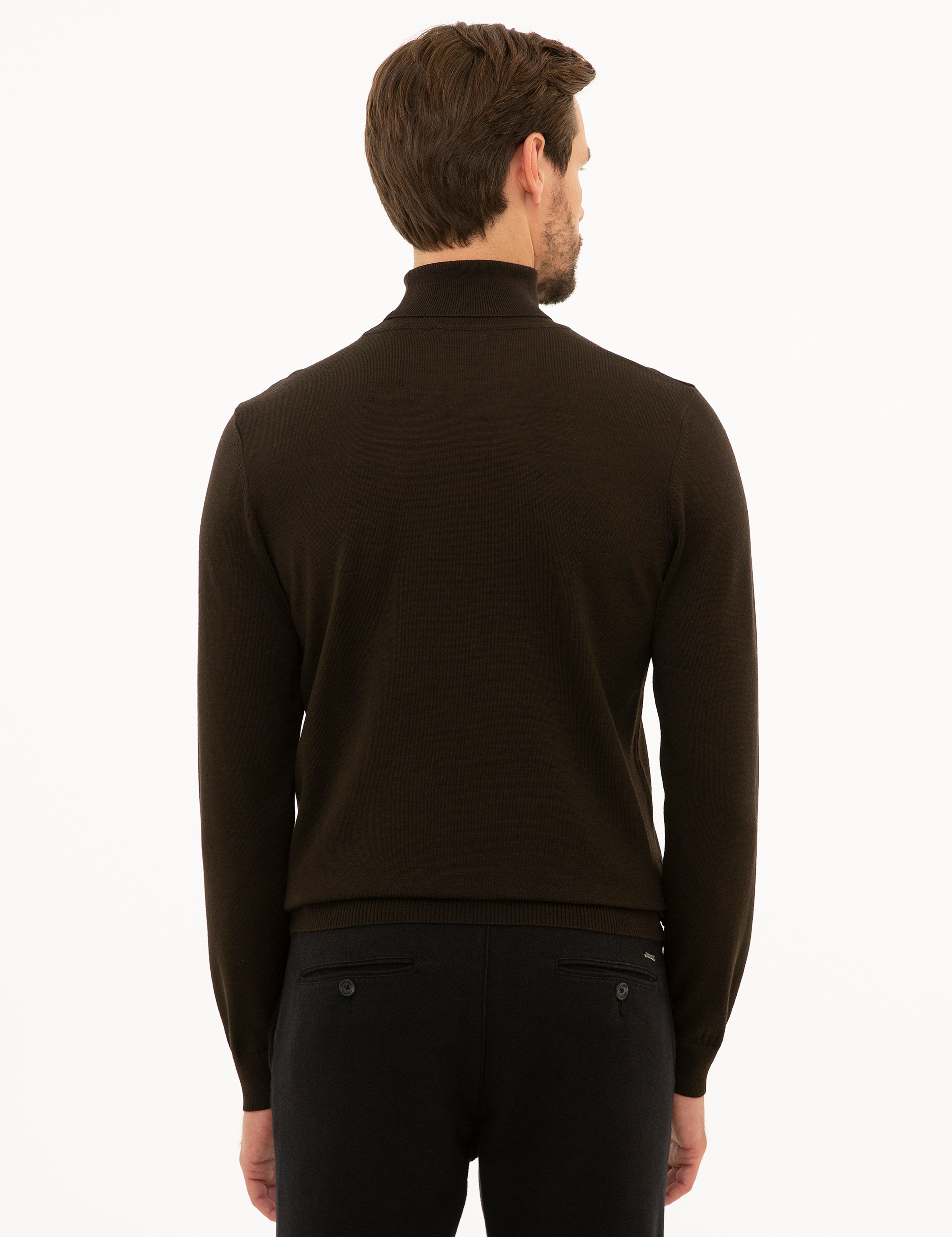 Kahverengi Slim Fit Tam Balıkçı Yaka Basic Triko Kazak - Image 3