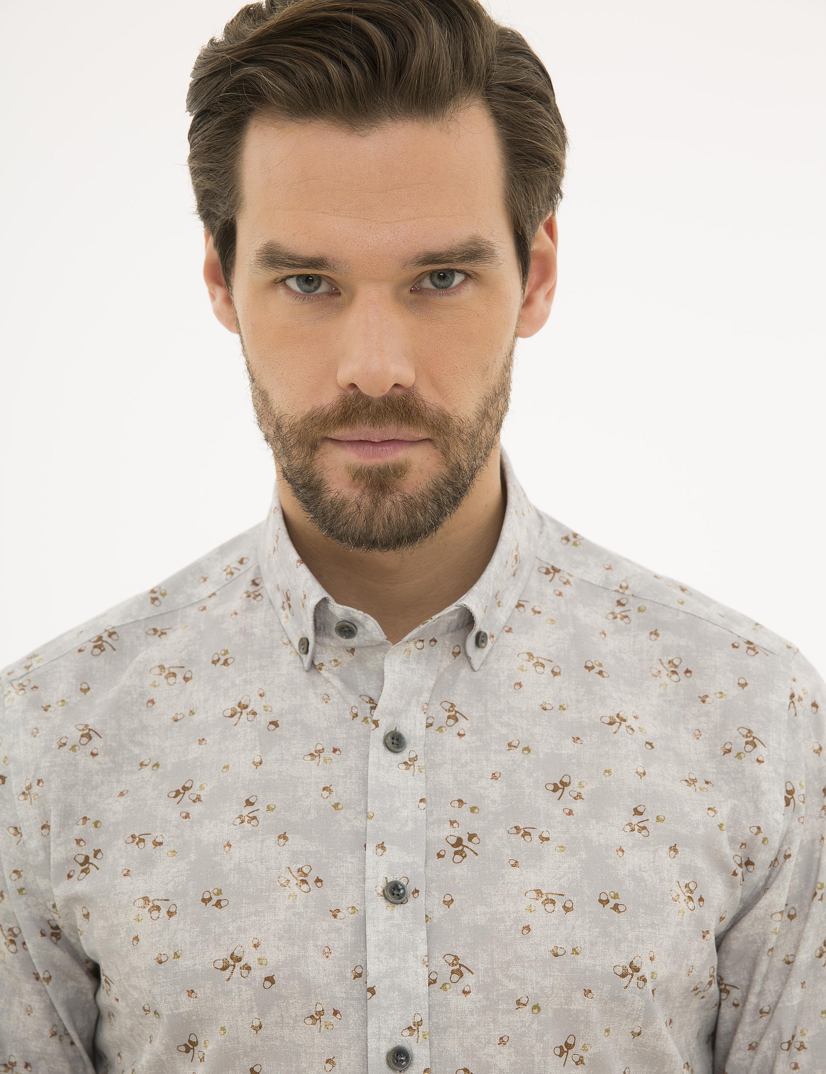 Gri Slim Fit Uzun Kollu Gömlek