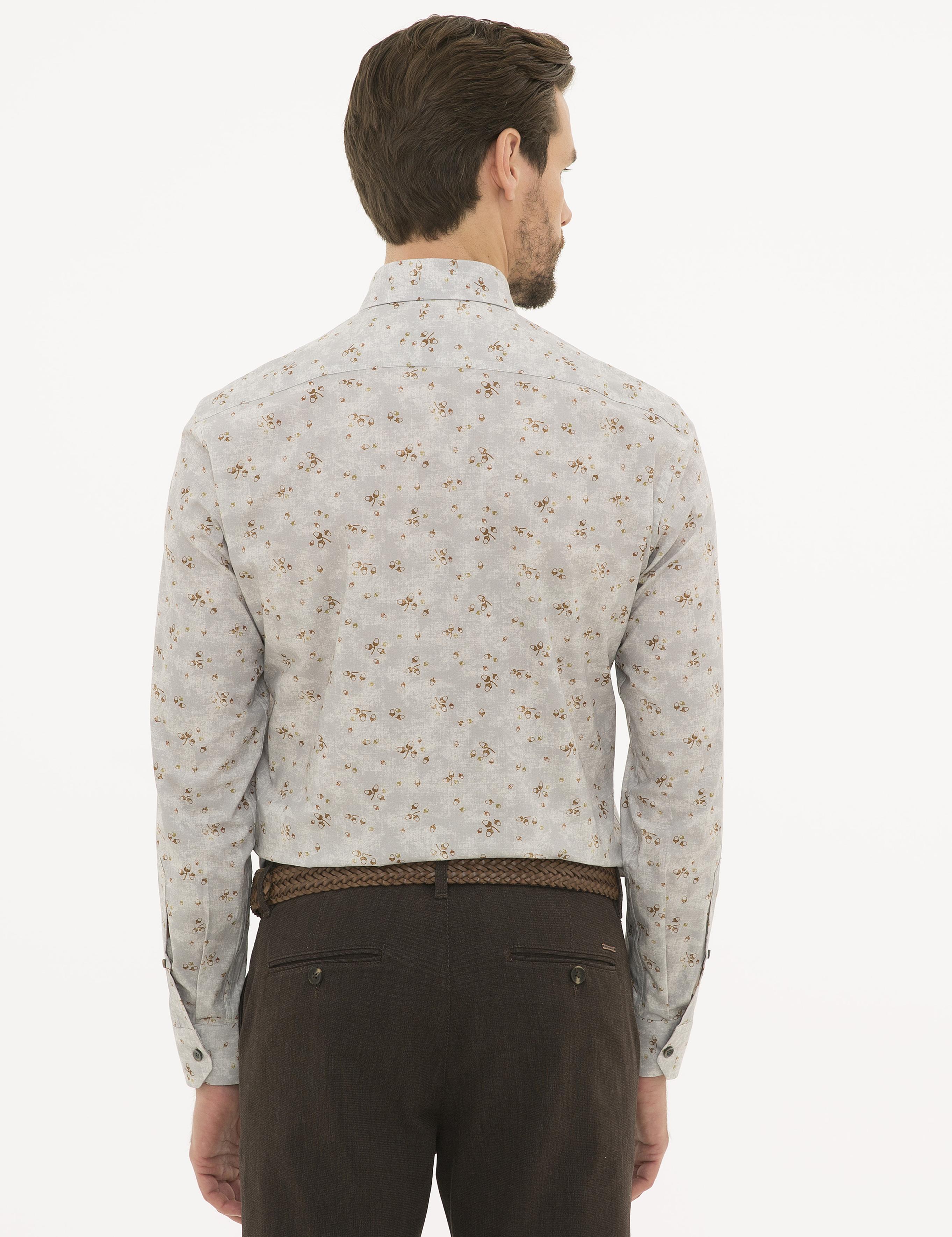 Gri Slim Fit Uzun Kollu Gömlek