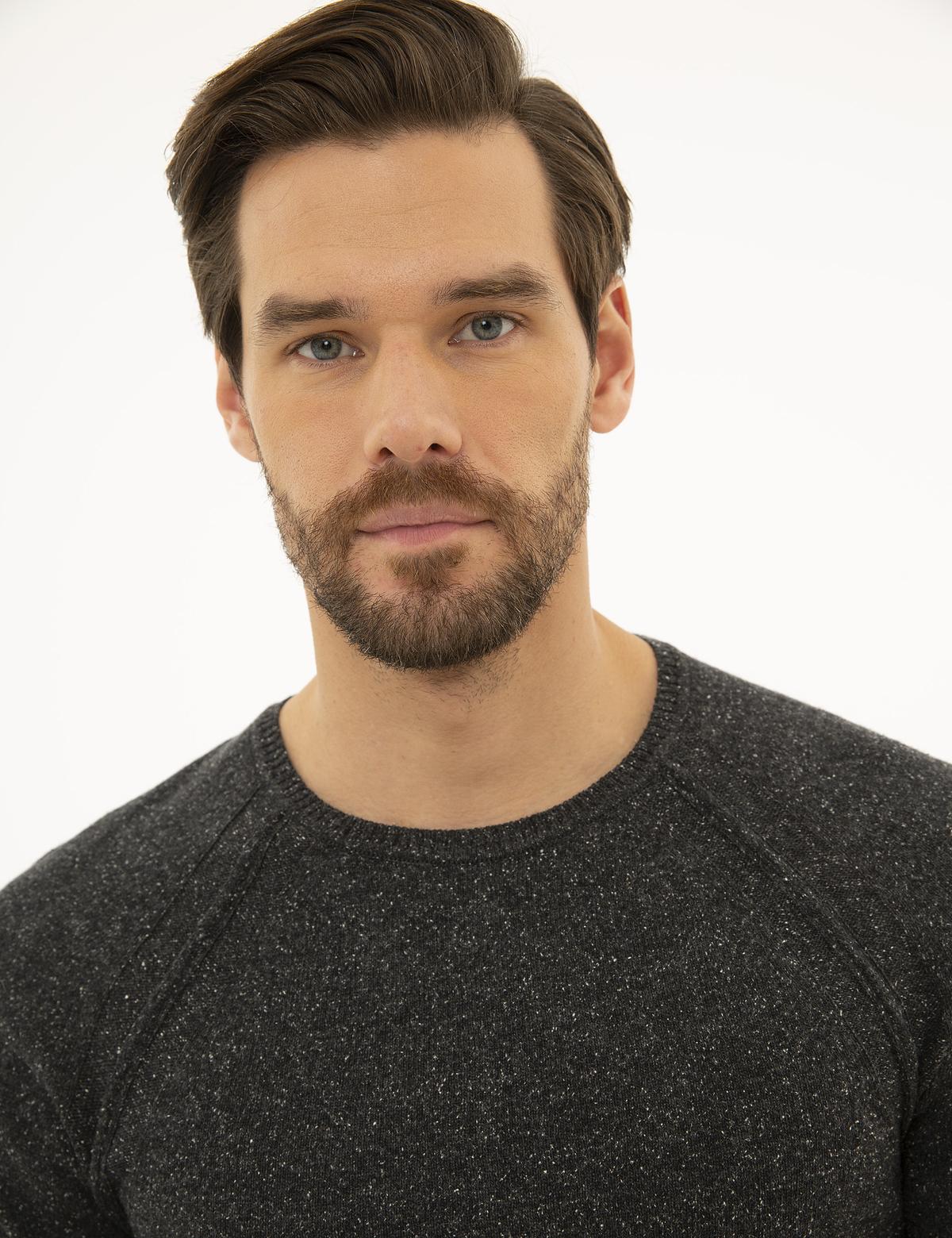 Füme Slim Fit Bisiklet Yaka Yün Karışımlı Triko Kazak