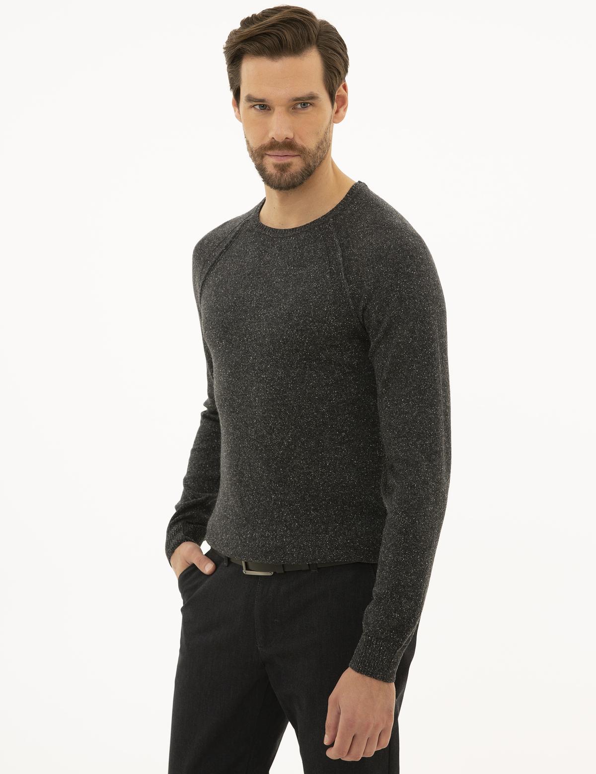 Füme Slim Fit Bisiklet Yaka Yün Karışımlı Triko Kazak - 50229421027