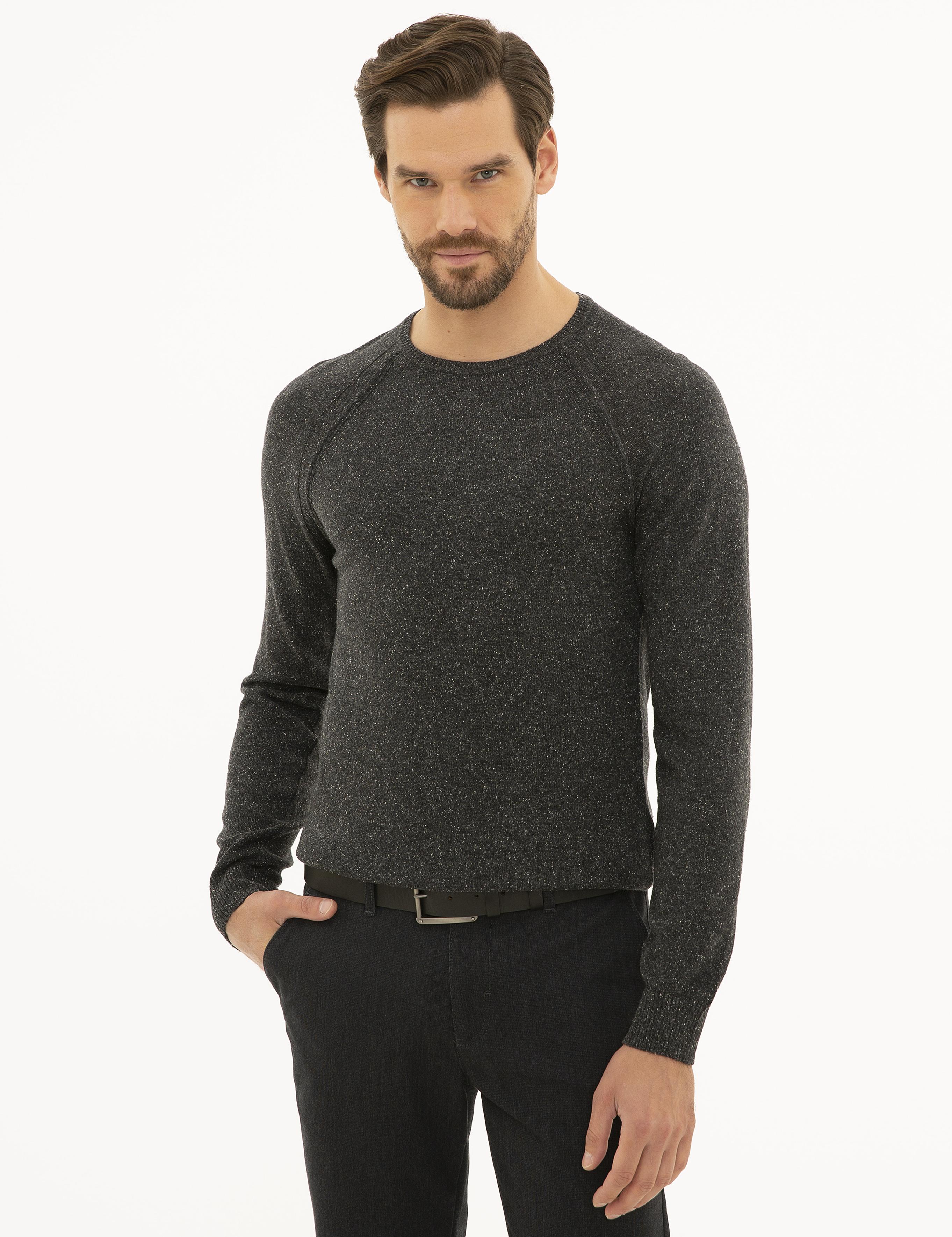 Füme Slim Fit Bisiklet Yaka Yün Karışımlı Triko Kazak