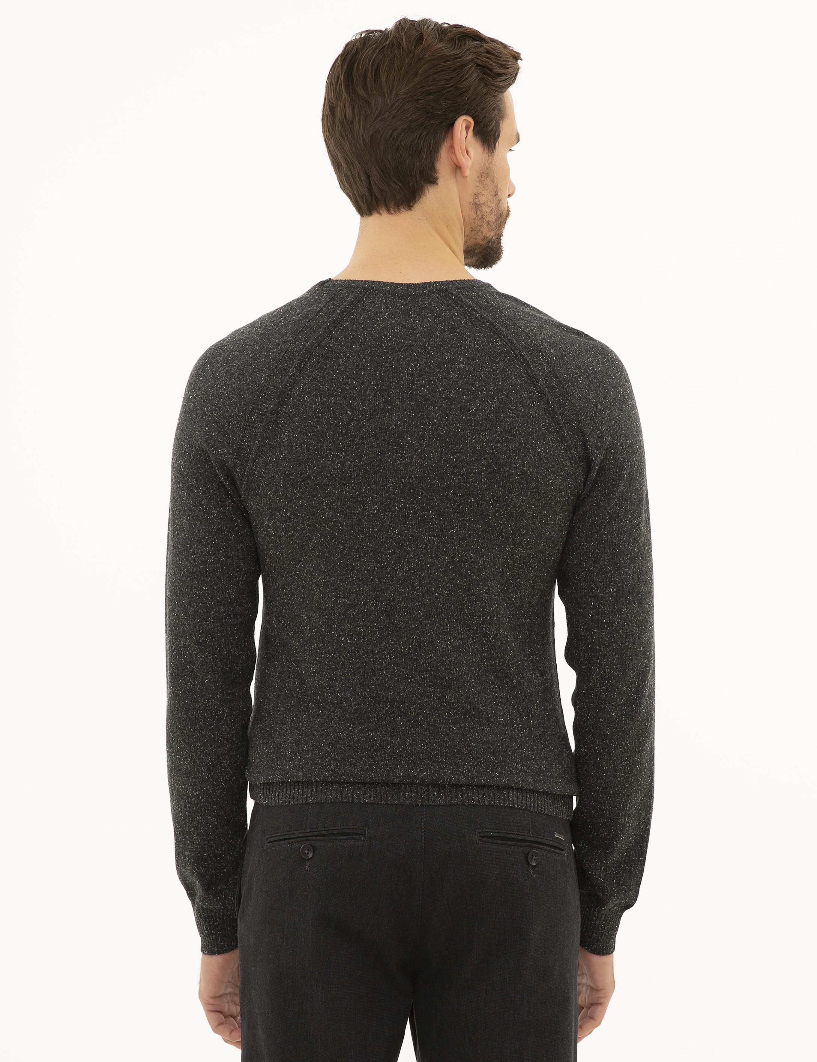 Füme Slim Fit Bisiklet Yaka Yün Karışımlı Triko Kazak