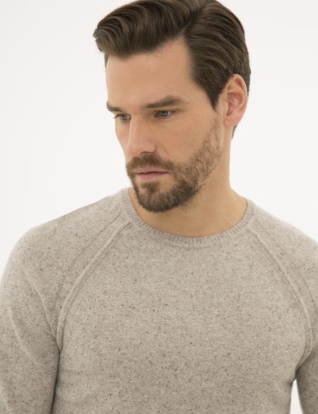 Bej Slim Fit Yün Karışımlı Triko Kazak - 50229421033