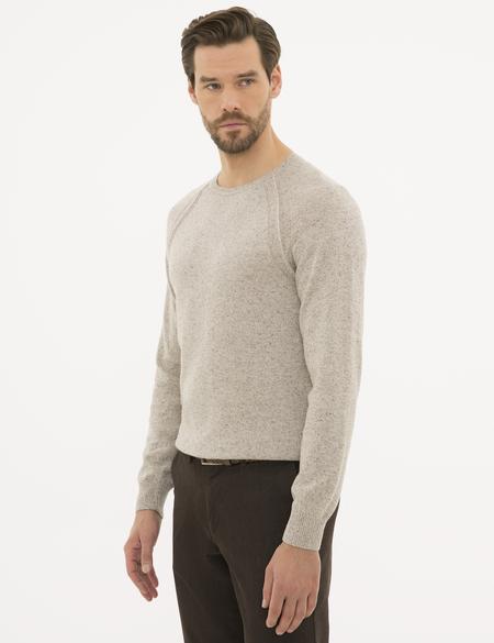 Bej Slim Fit Yün Karışımlı Triko Kazak - 50229421033