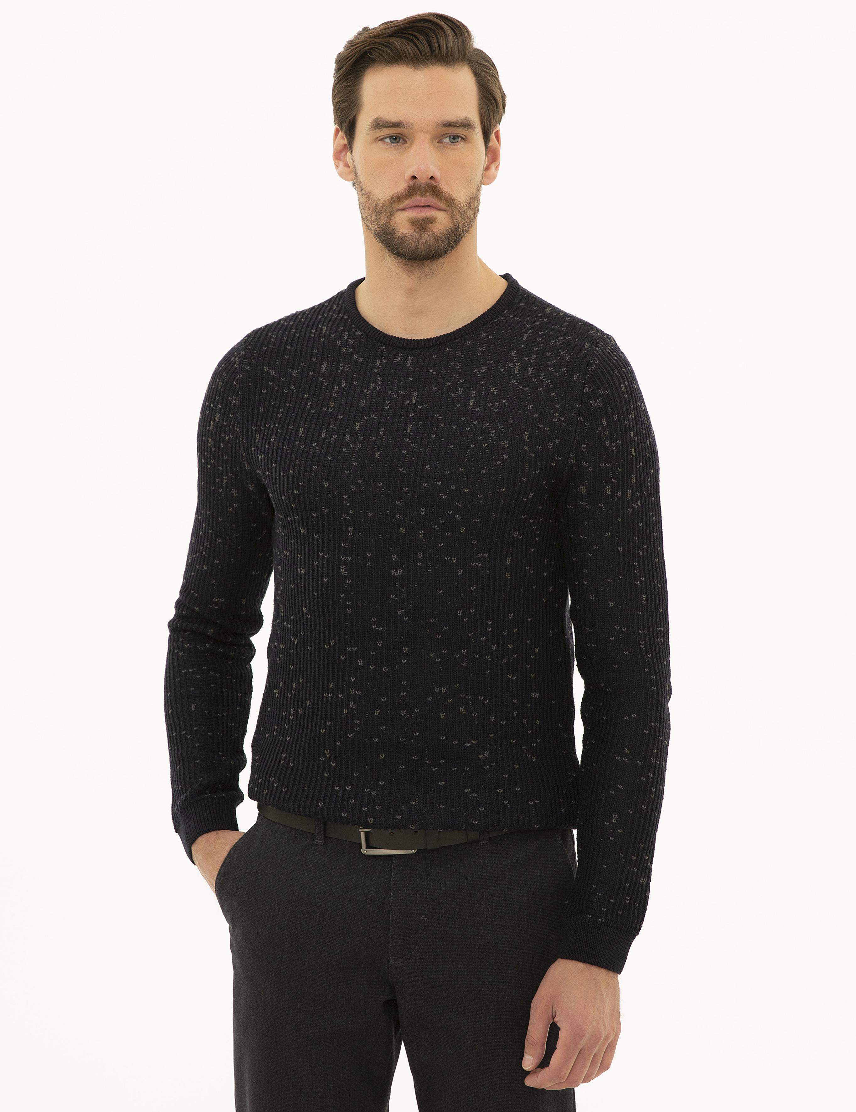 Lacivert Slim Fit Bisiklet Yaka Triko Kazak