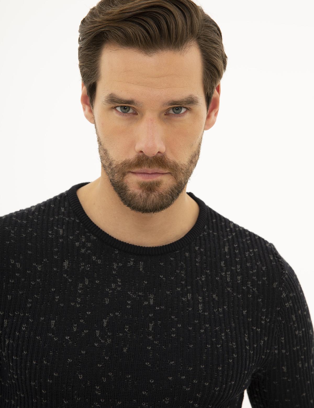 Lacivert Slim Fit Bisiklet Yaka Triko Kazak