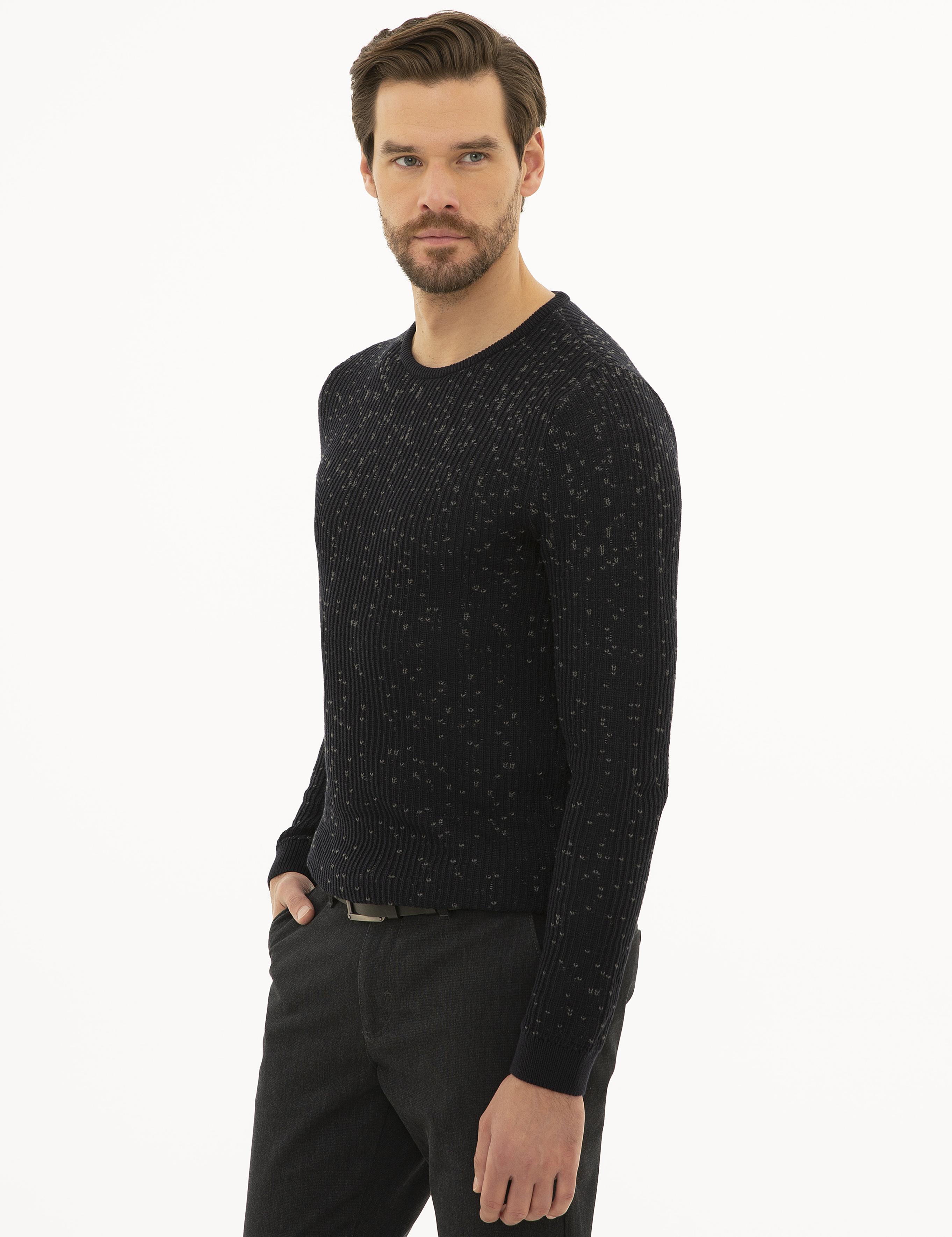 Lacivert Slim Fit Bisiklet Yaka Triko Kazak