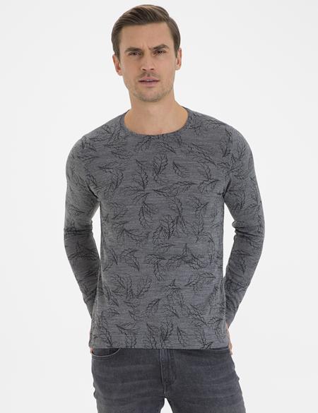 Gri Melanj Slim Fit Bisiklet Yaka Yün Karışımlı Triko Kazak - 50228231013