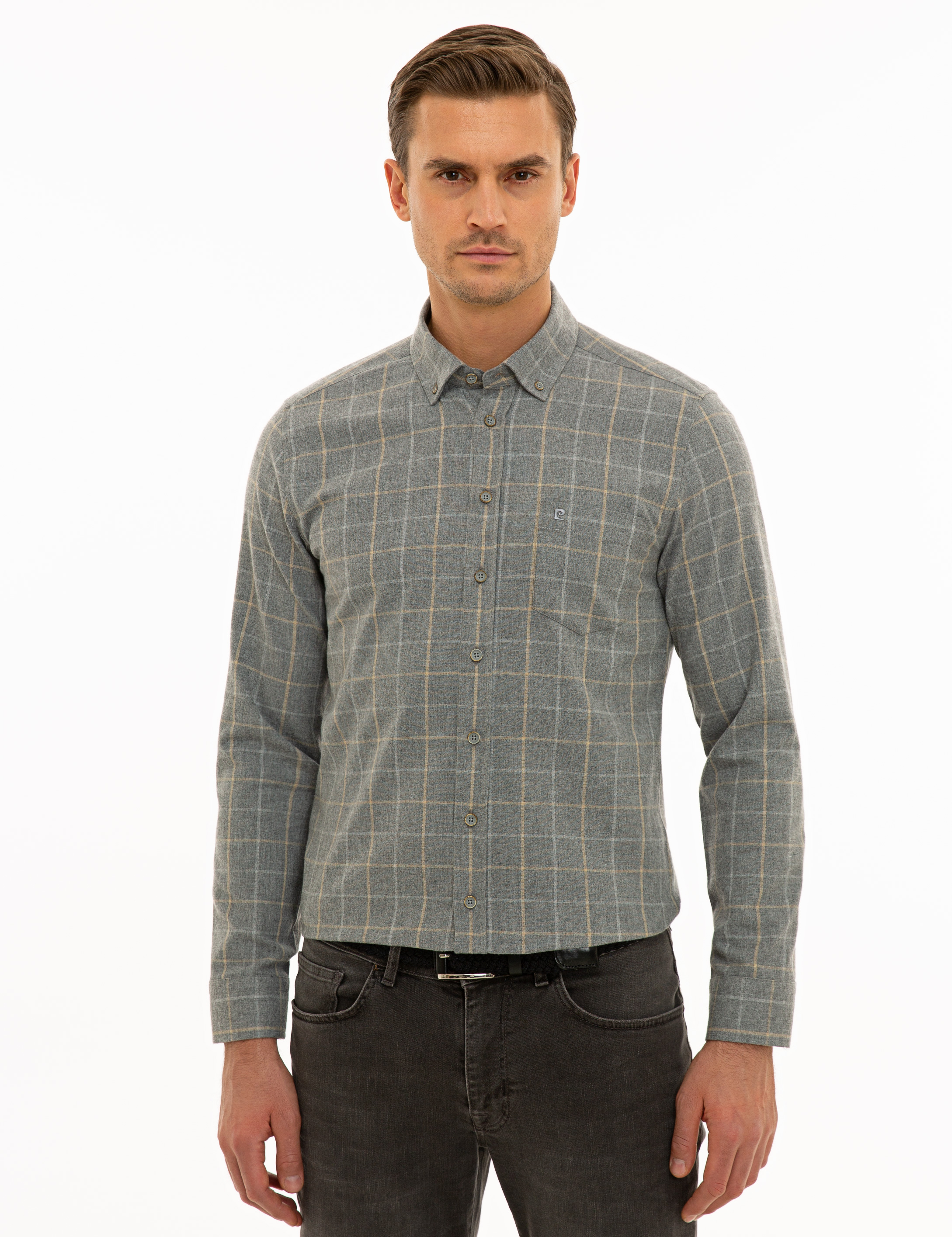 Gri Slim Fit Uzun Kollu Gömlek - Image 1