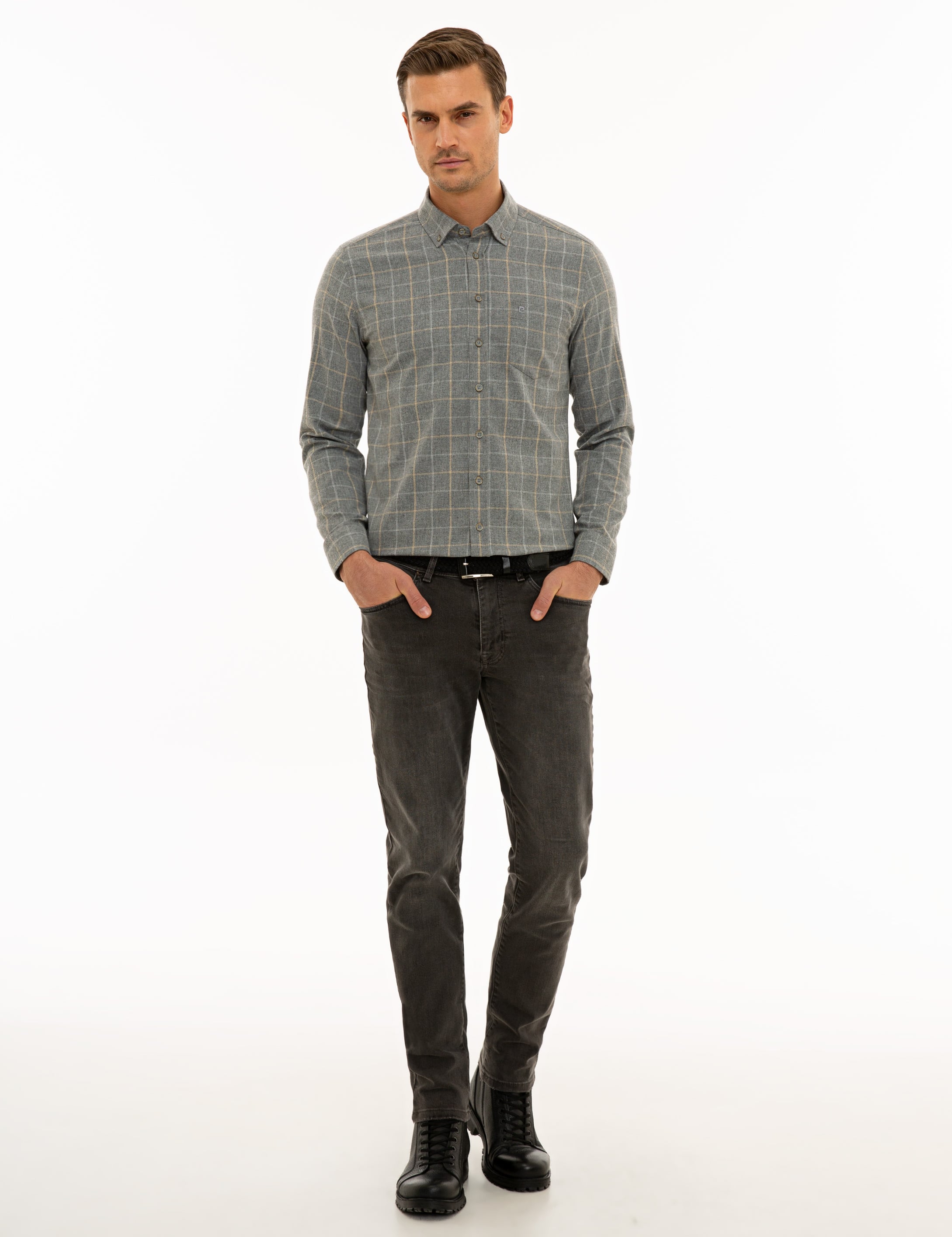 Gri Slim Fit Uzun Kollu Gömlek