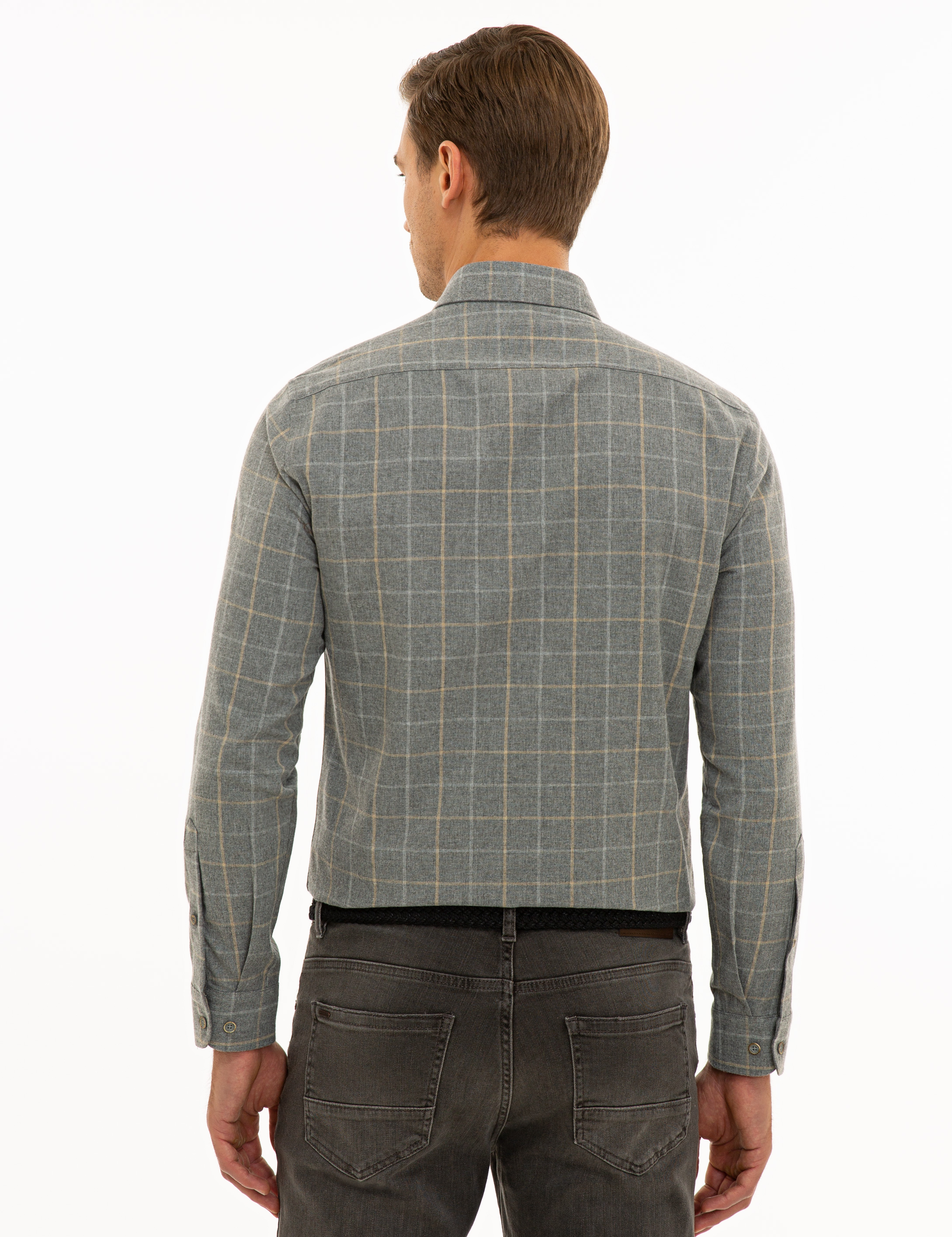 Gri Slim Fit Uzun Kollu Gömlek - Image 3