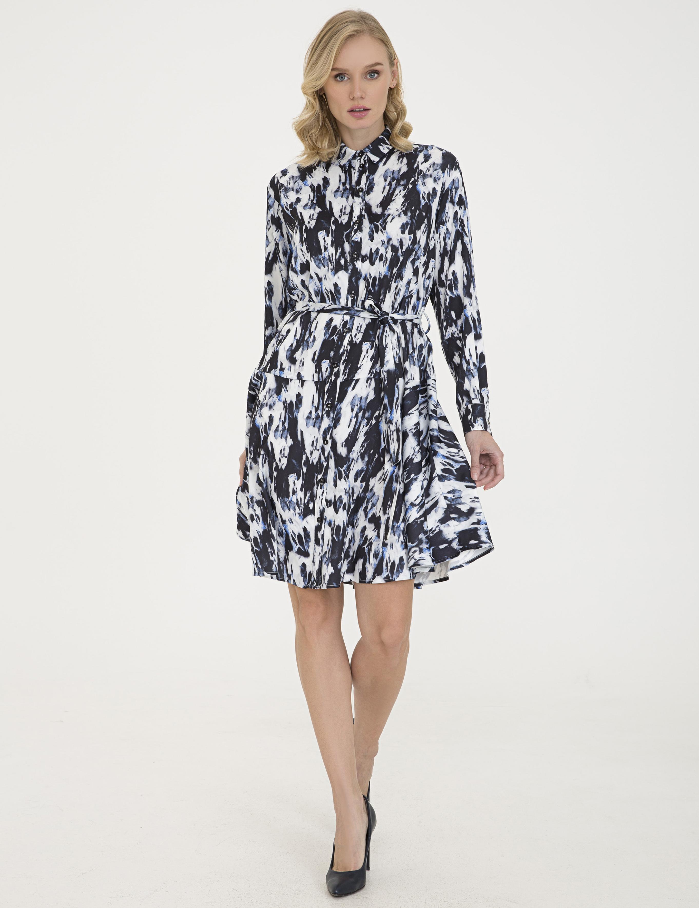 Siyah Comfort Fit Desenli Elbise