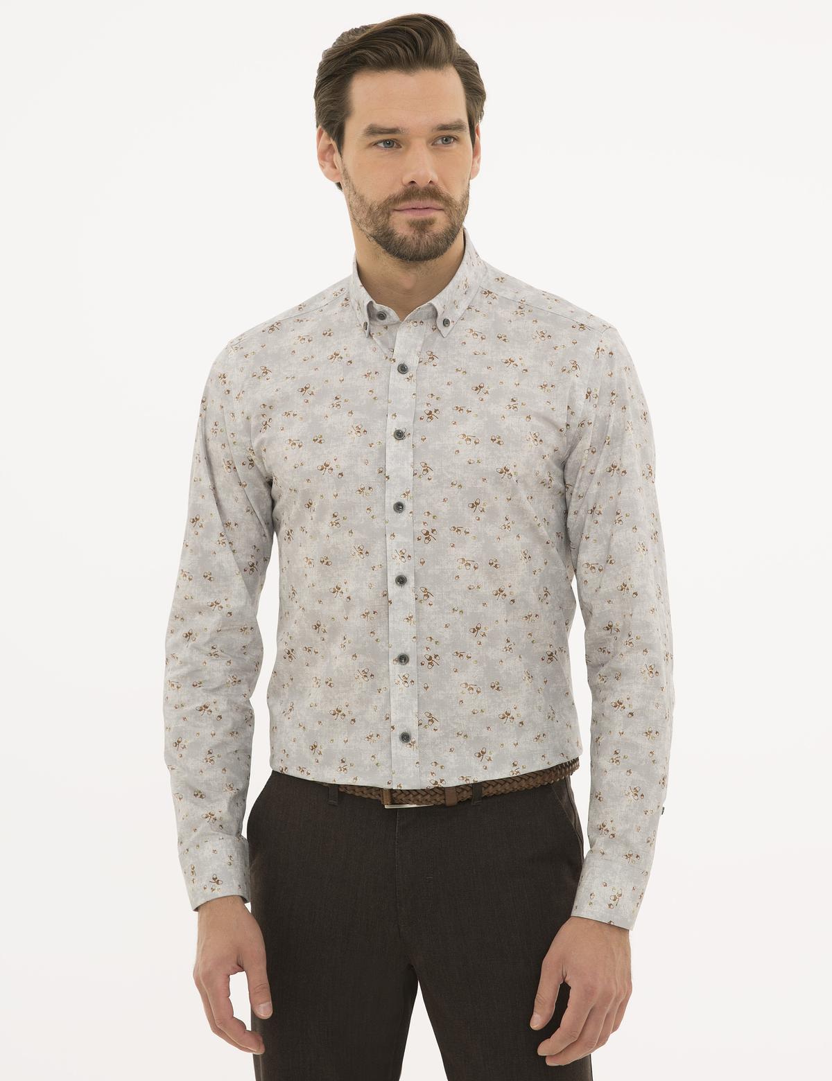 Gri Slim Fit Uzun Kollu Gömlek