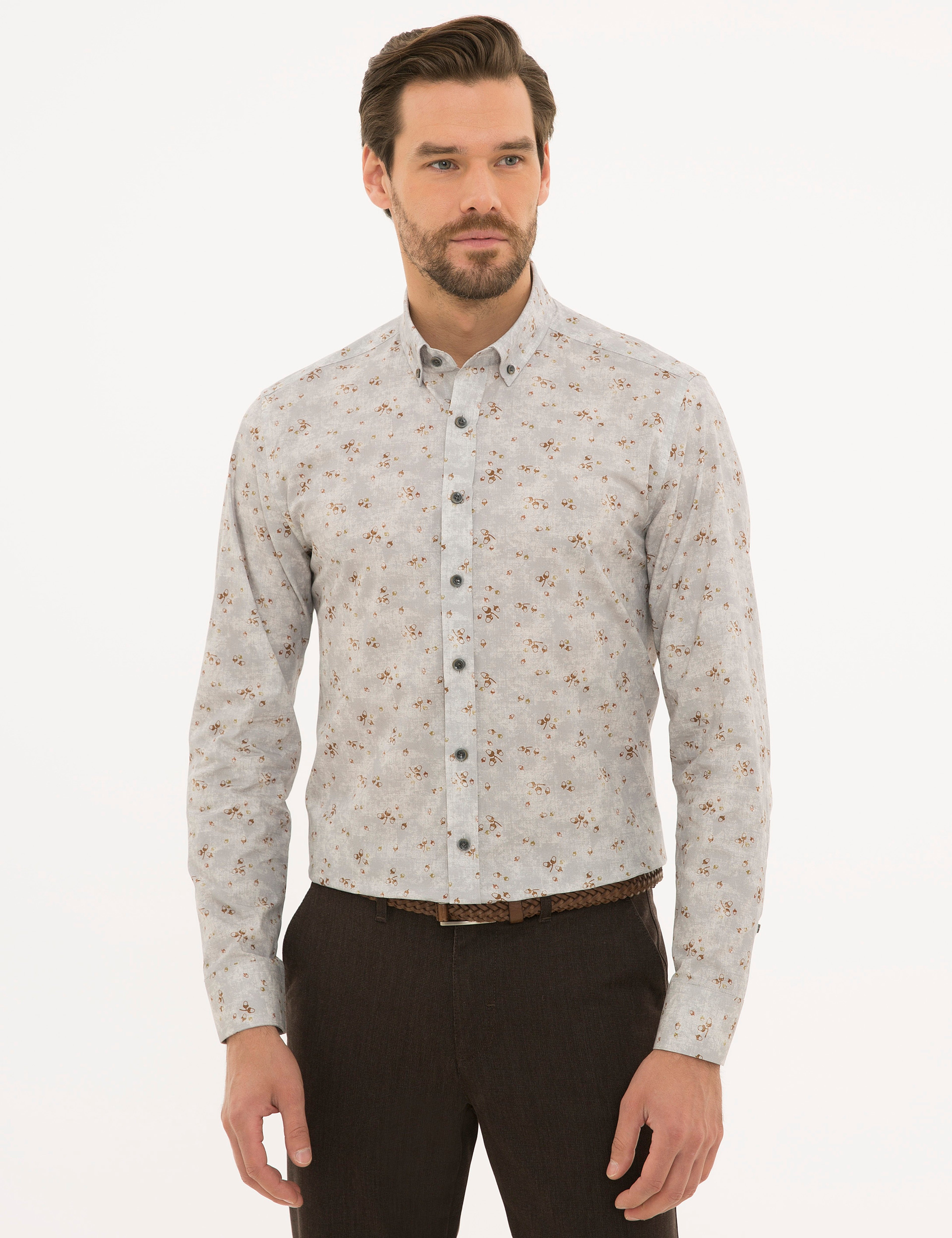 Gri Slim Fit Uzun Kollu Gömlek - Image 1