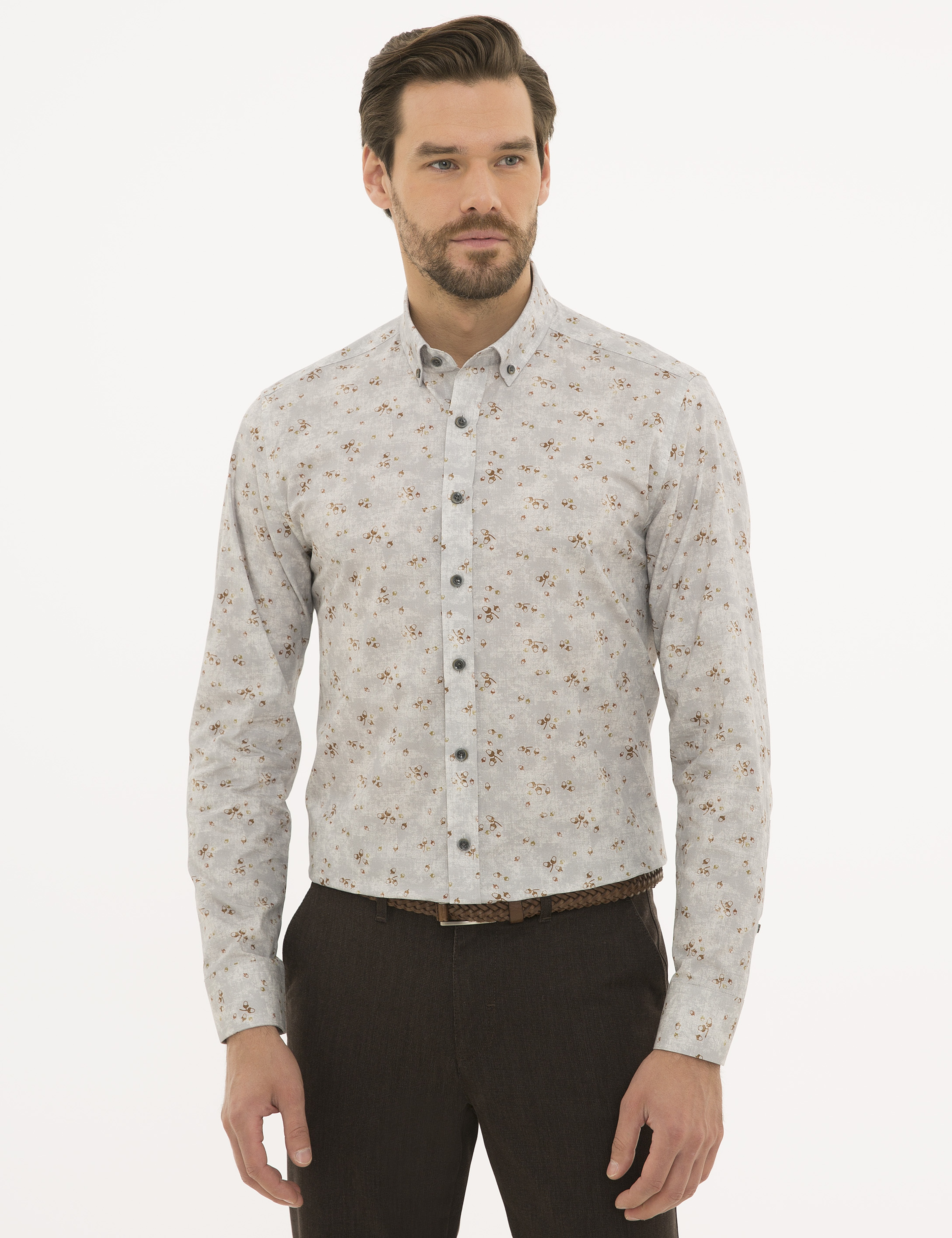 Gri Slim Fit Uzun Kollu Gömlek