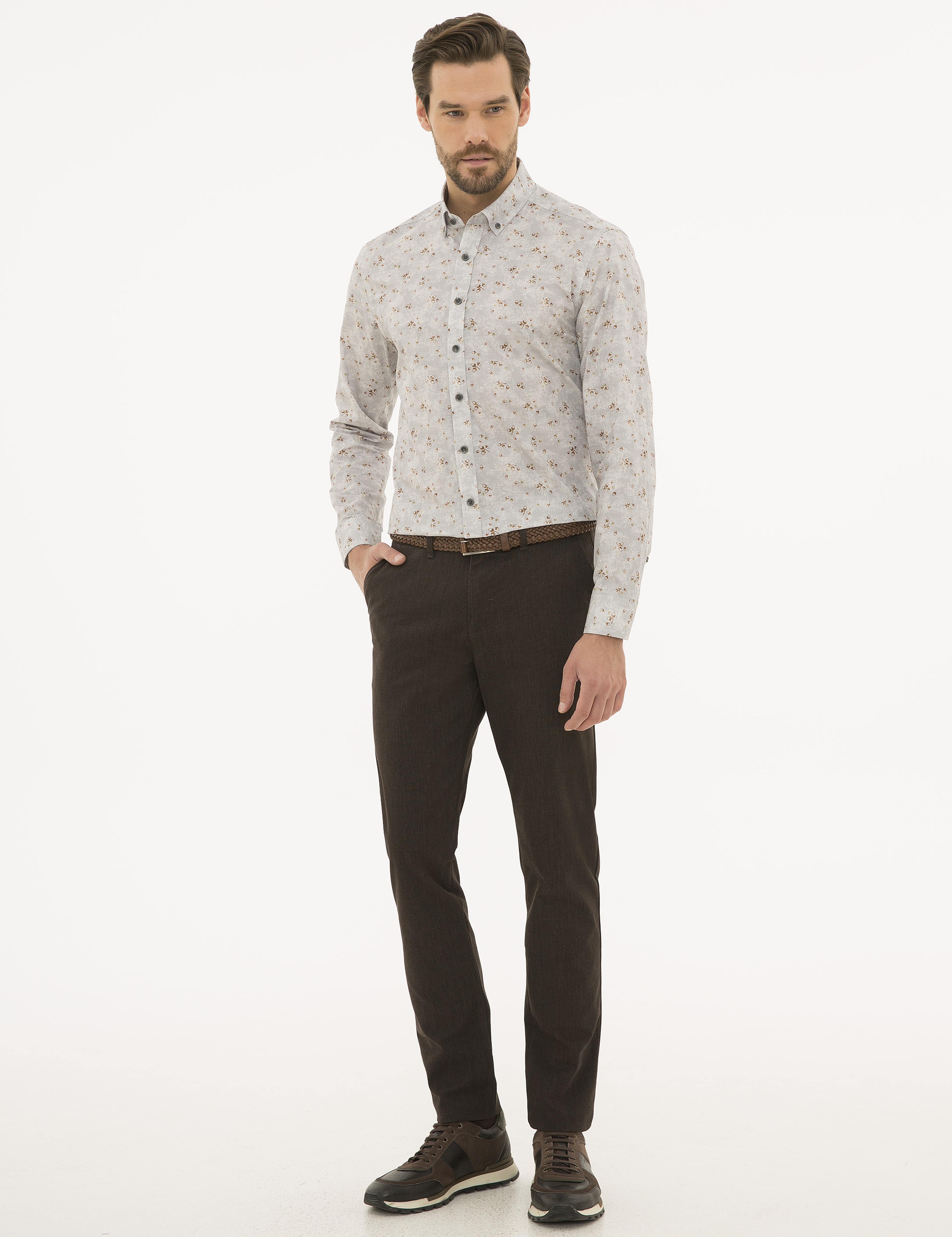 Gri Slim Fit Uzun Kollu Gömlek - Image 4