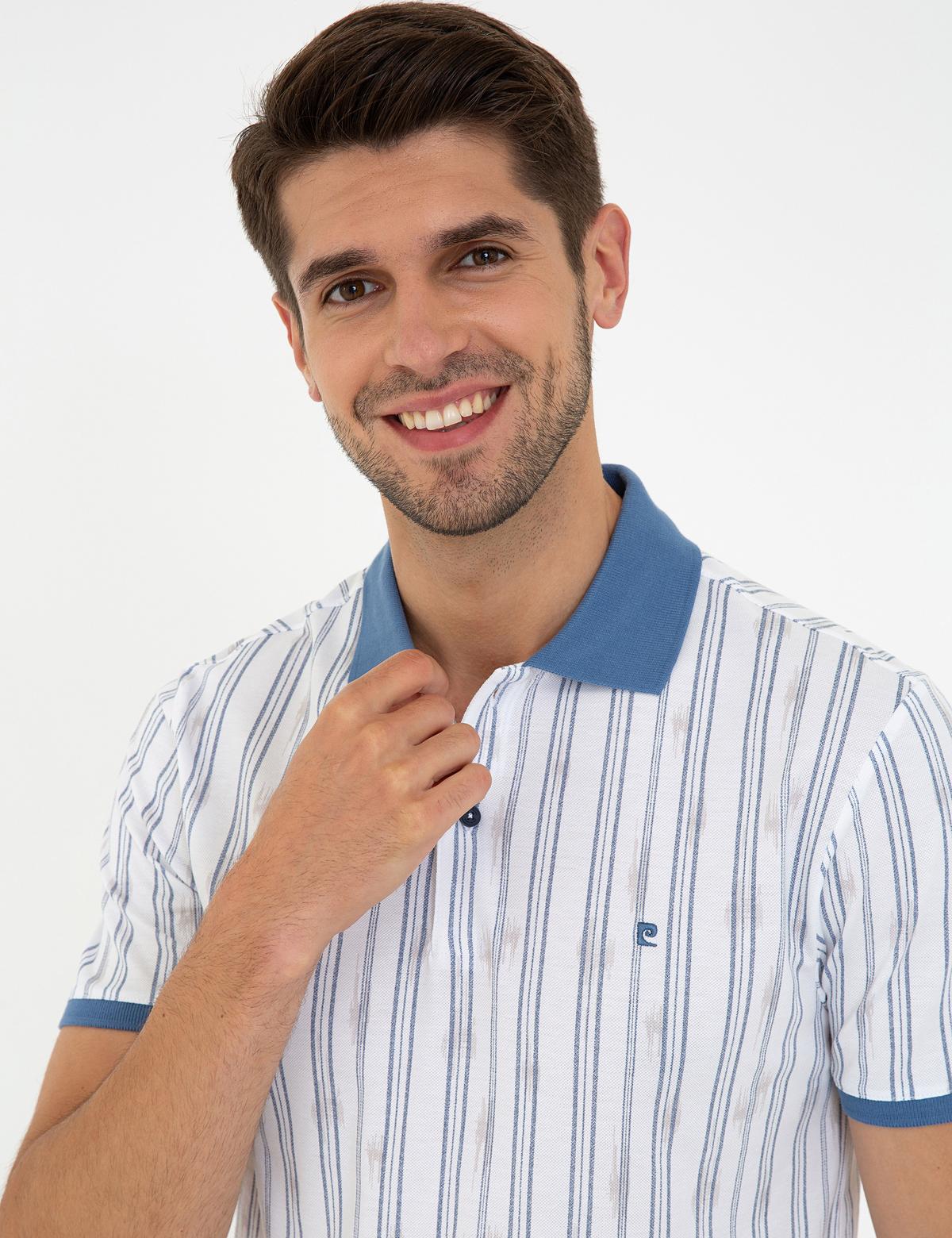 Lacivert Slim Fit Çizgili Polo Yaka Tişört - 50232389080