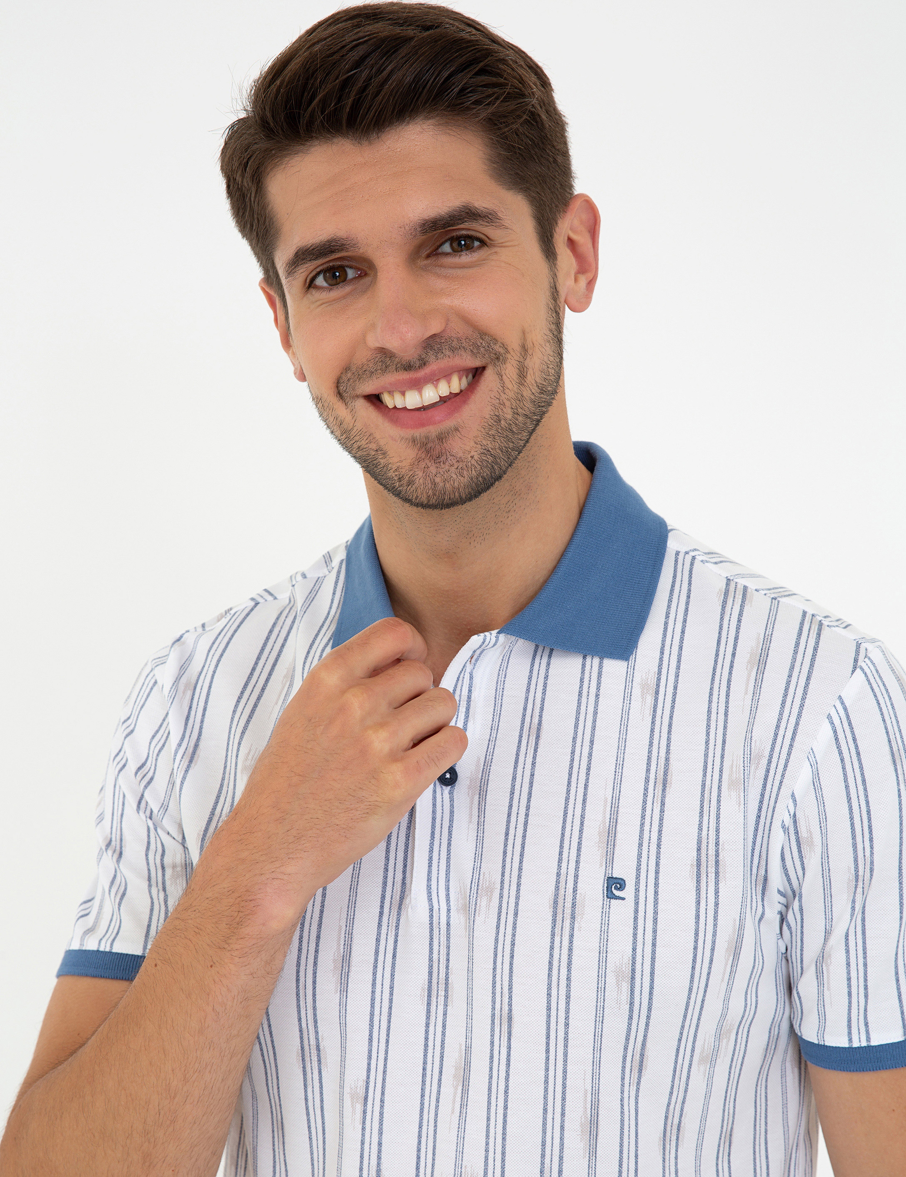 Lacivert Slim Fit Çizgili Polo Yaka Tişört