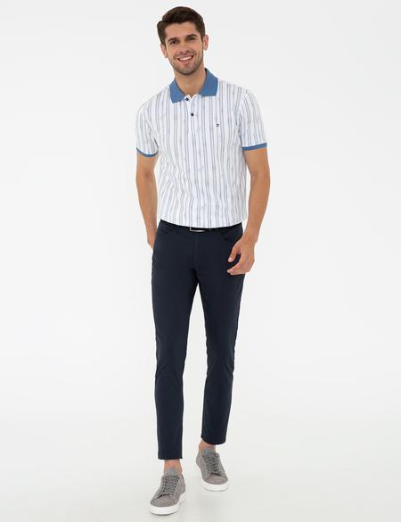 Lacivert Slim Fit Çizgili Polo Yaka Tişört - 50232389080