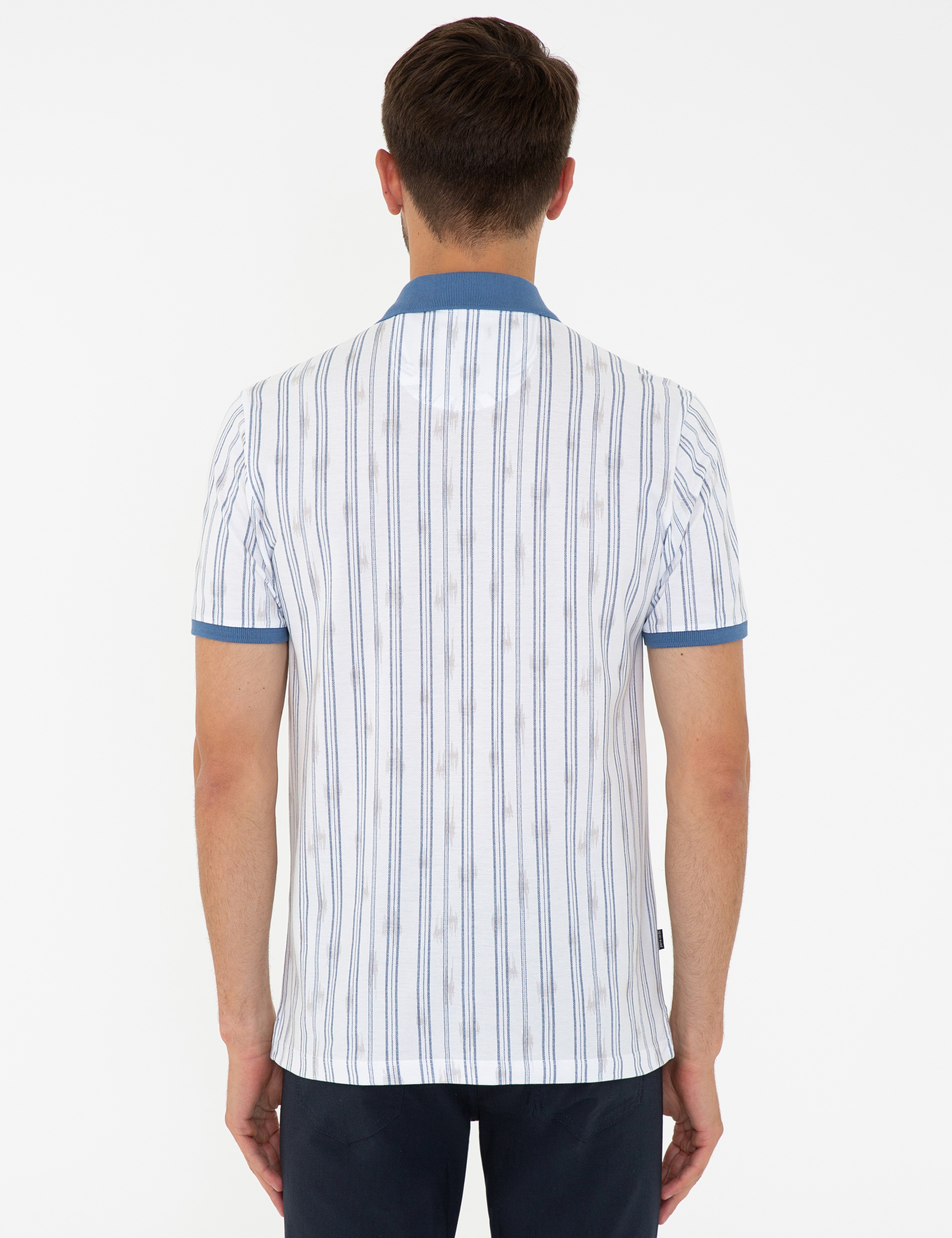 Lacivert Slim Fit Çizgili Polo Yaka Tişört - Image 3
