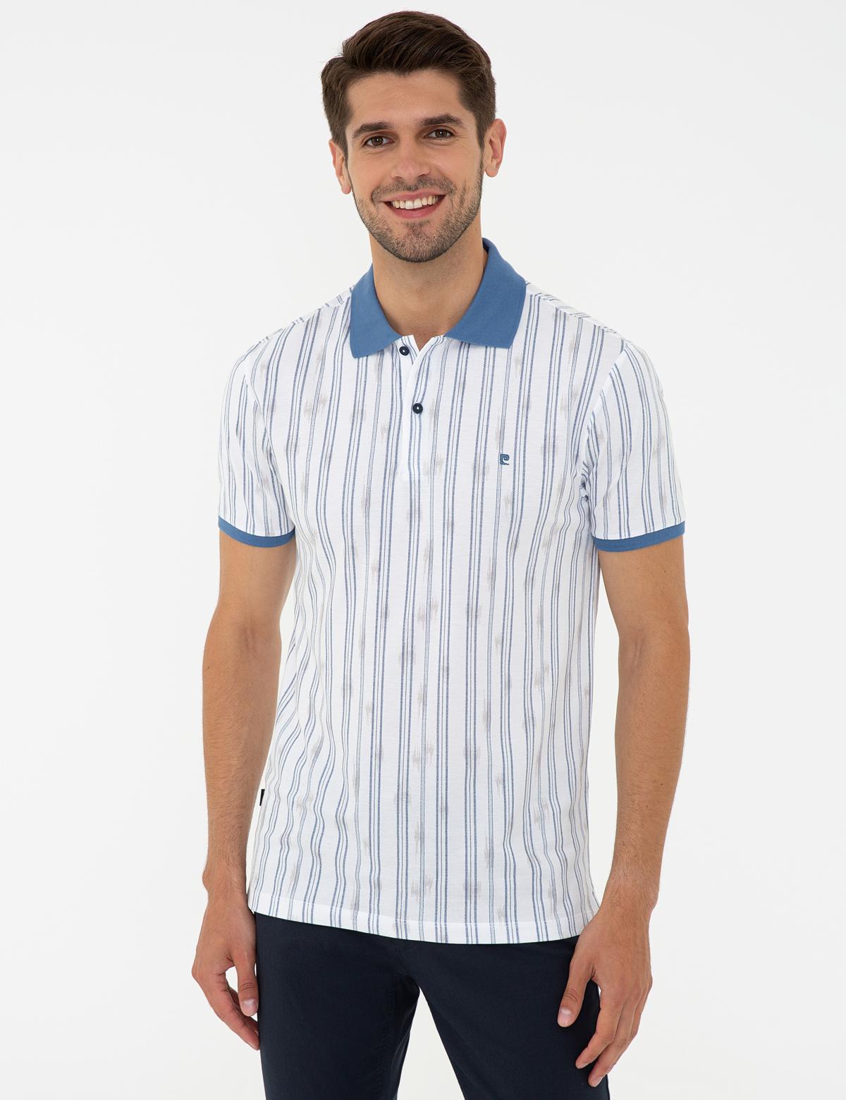 Lacivert Slim Fit Çizgili Polo Yaka Tişört