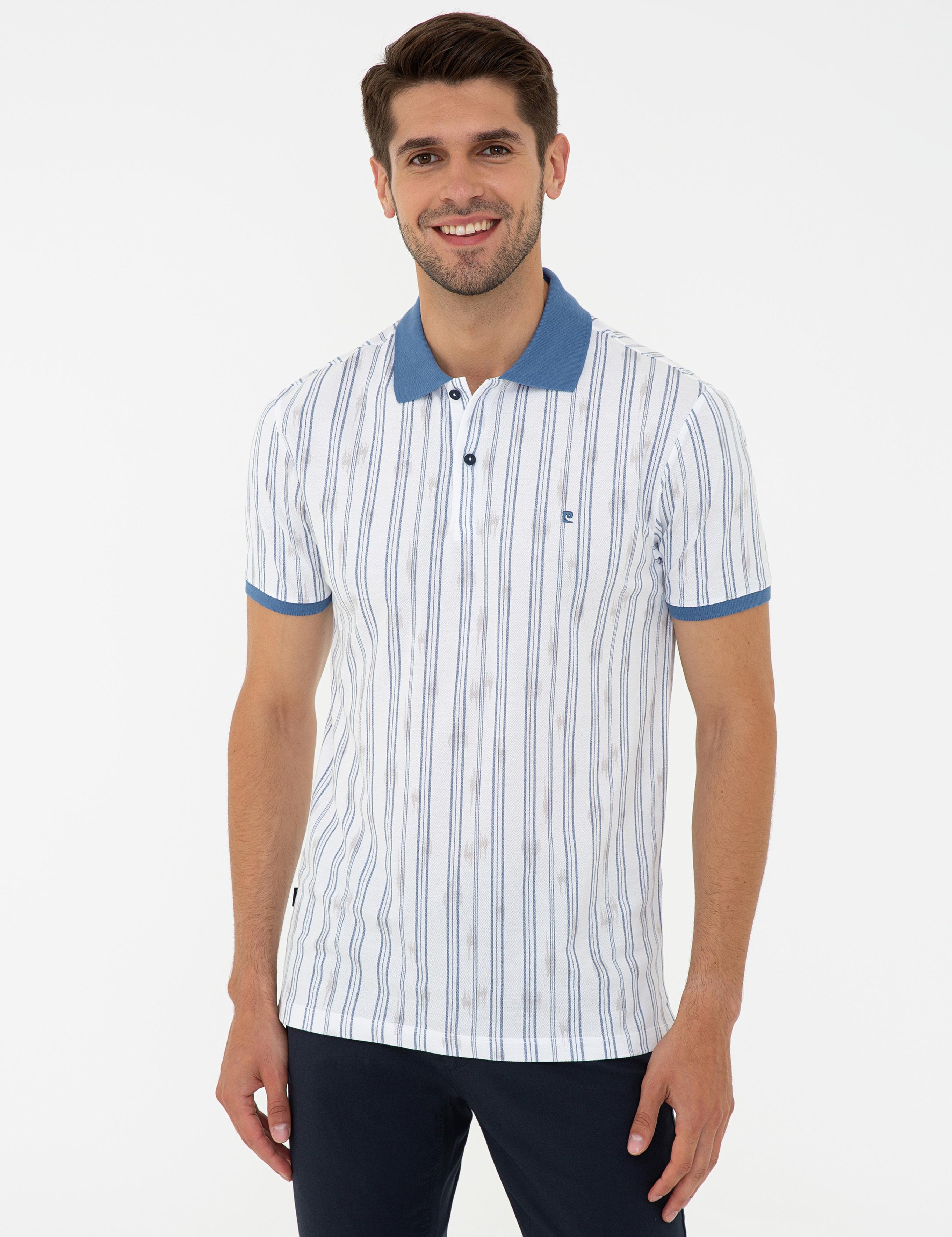 Lacivert Slim Fit Çizgili Polo Yaka Tişört