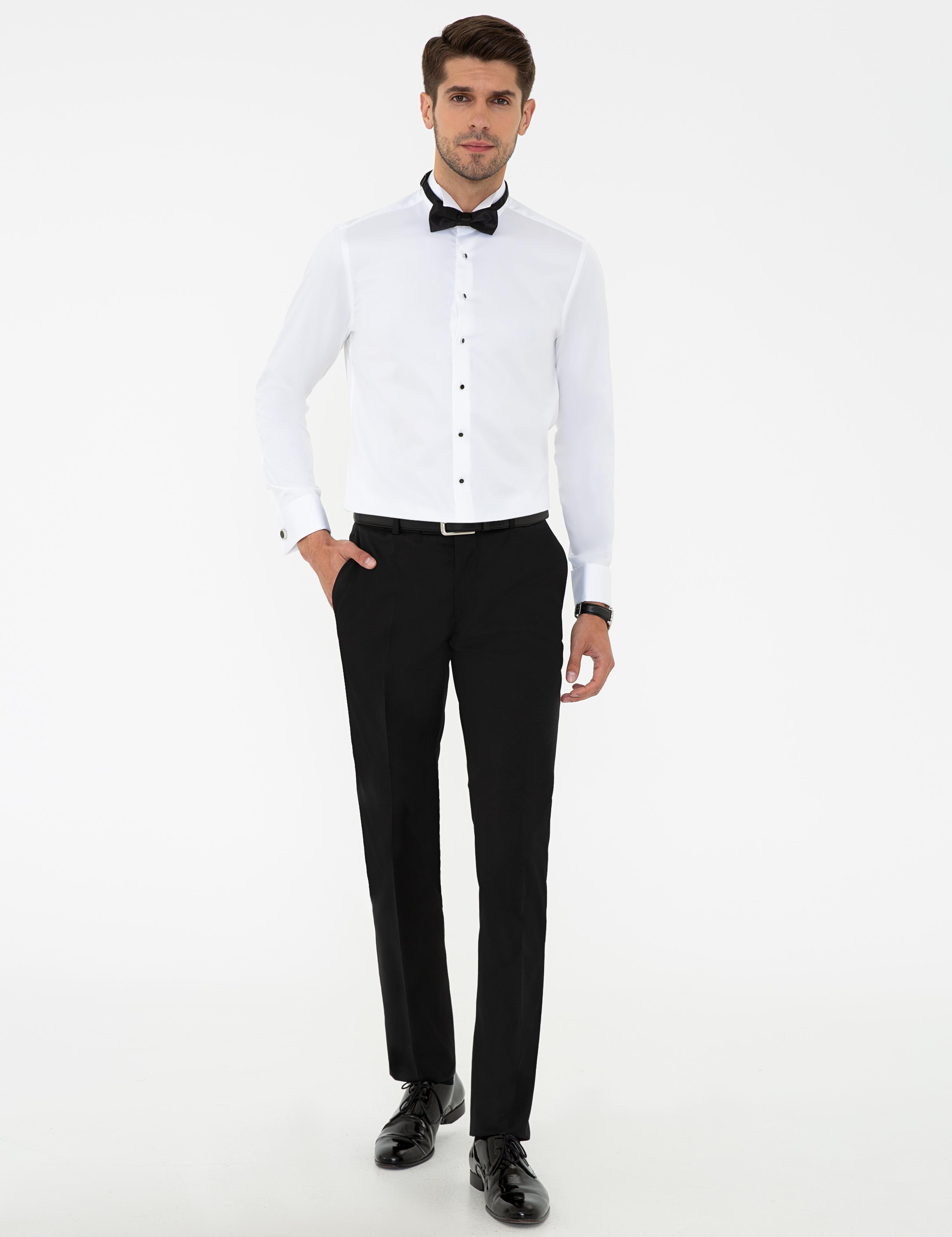 Beyaz Slim Fit Smokin Gömlek