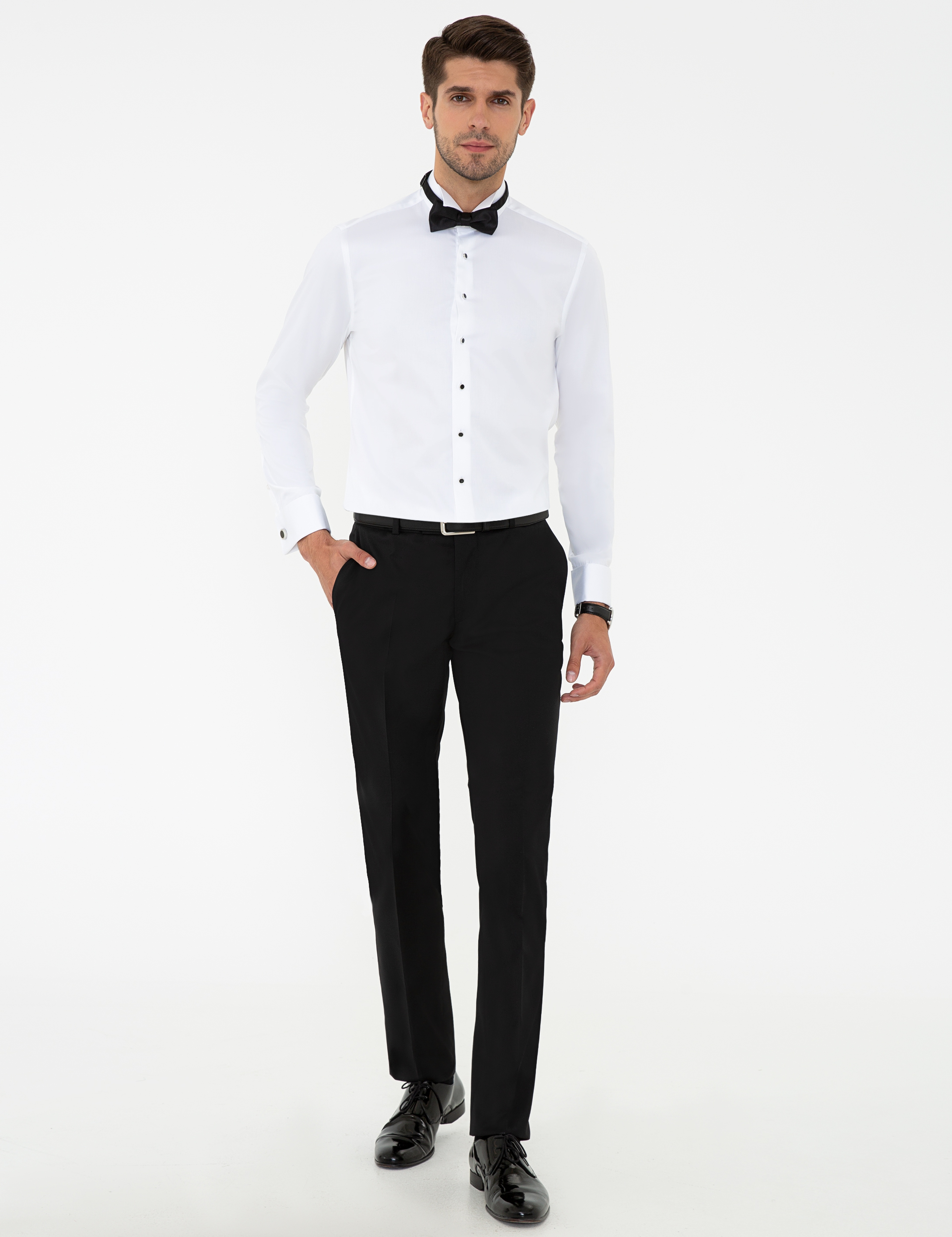 Beyaz Slim Fit Smokin Gömlek - Image 4