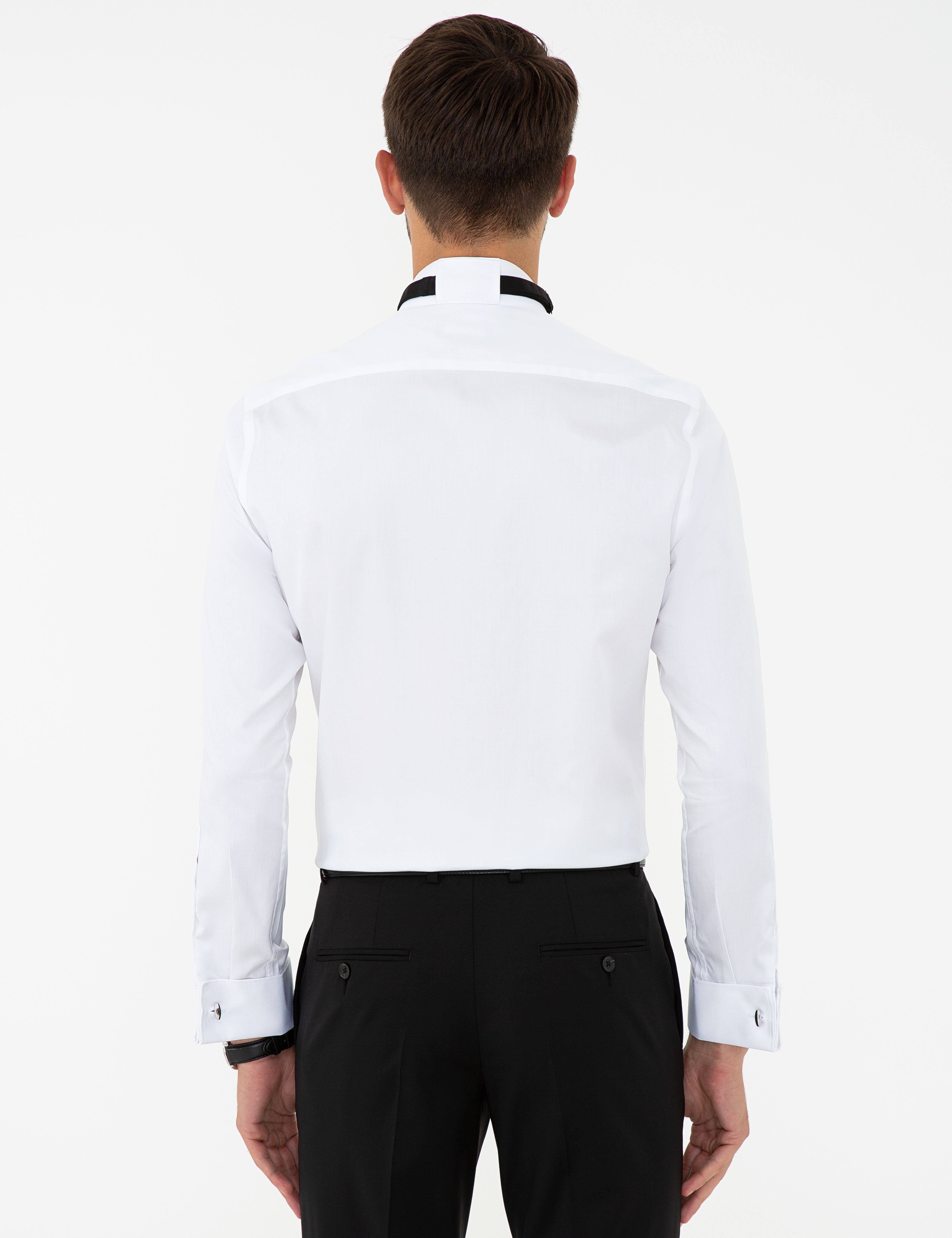 Beyaz Slim Fit Smokin Gömlek - Image 3