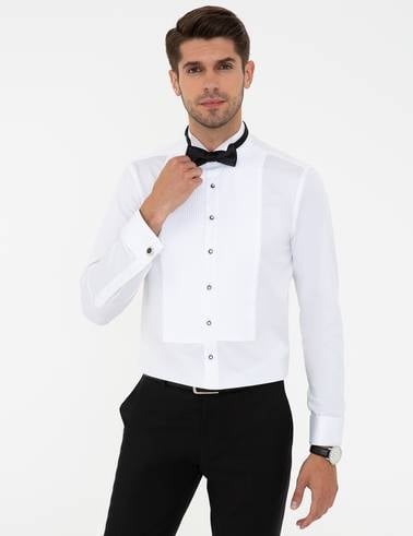 Beyaz Slim Fit Smokin Gömlek