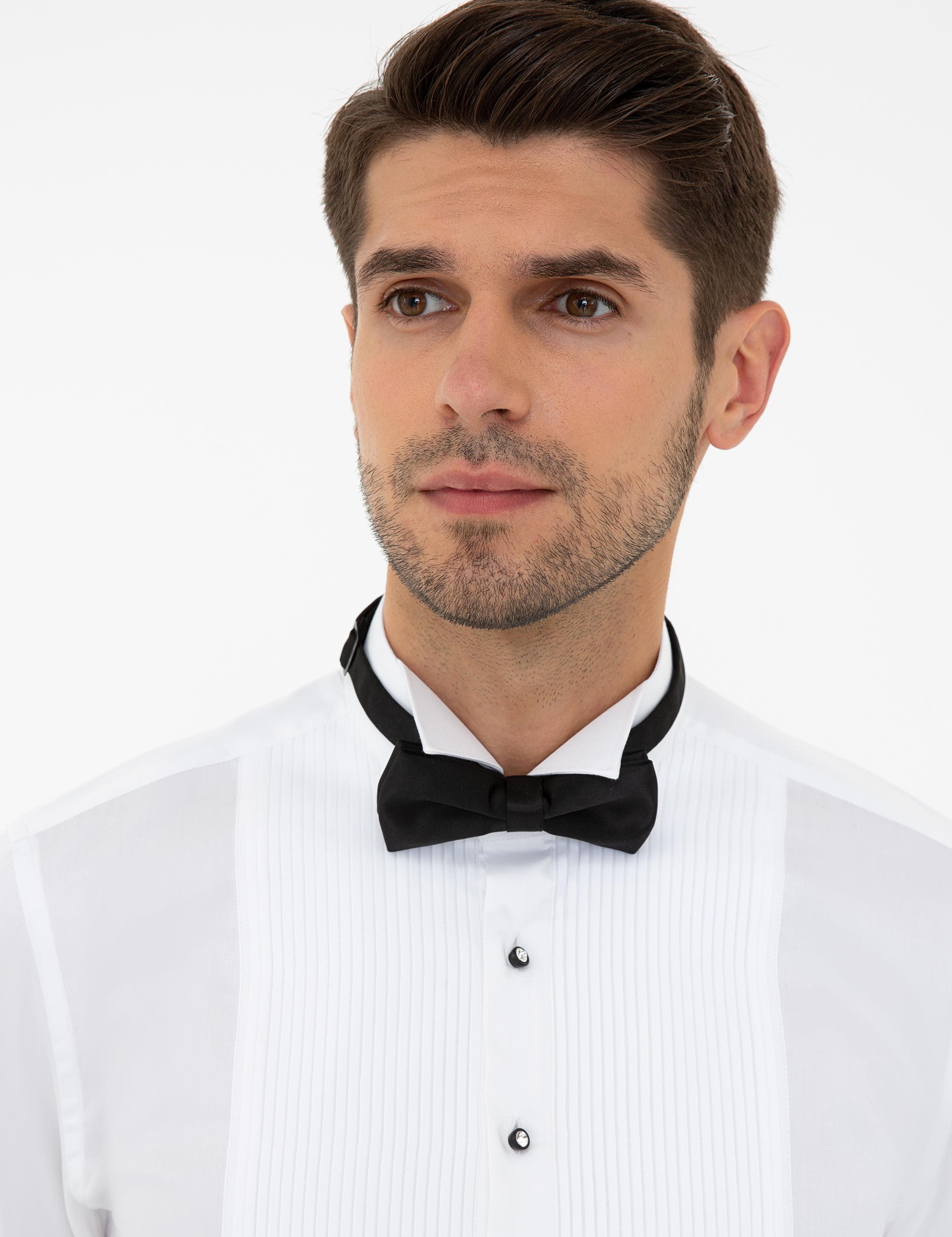 Beyaz Slim Fit Smokin Gömlek