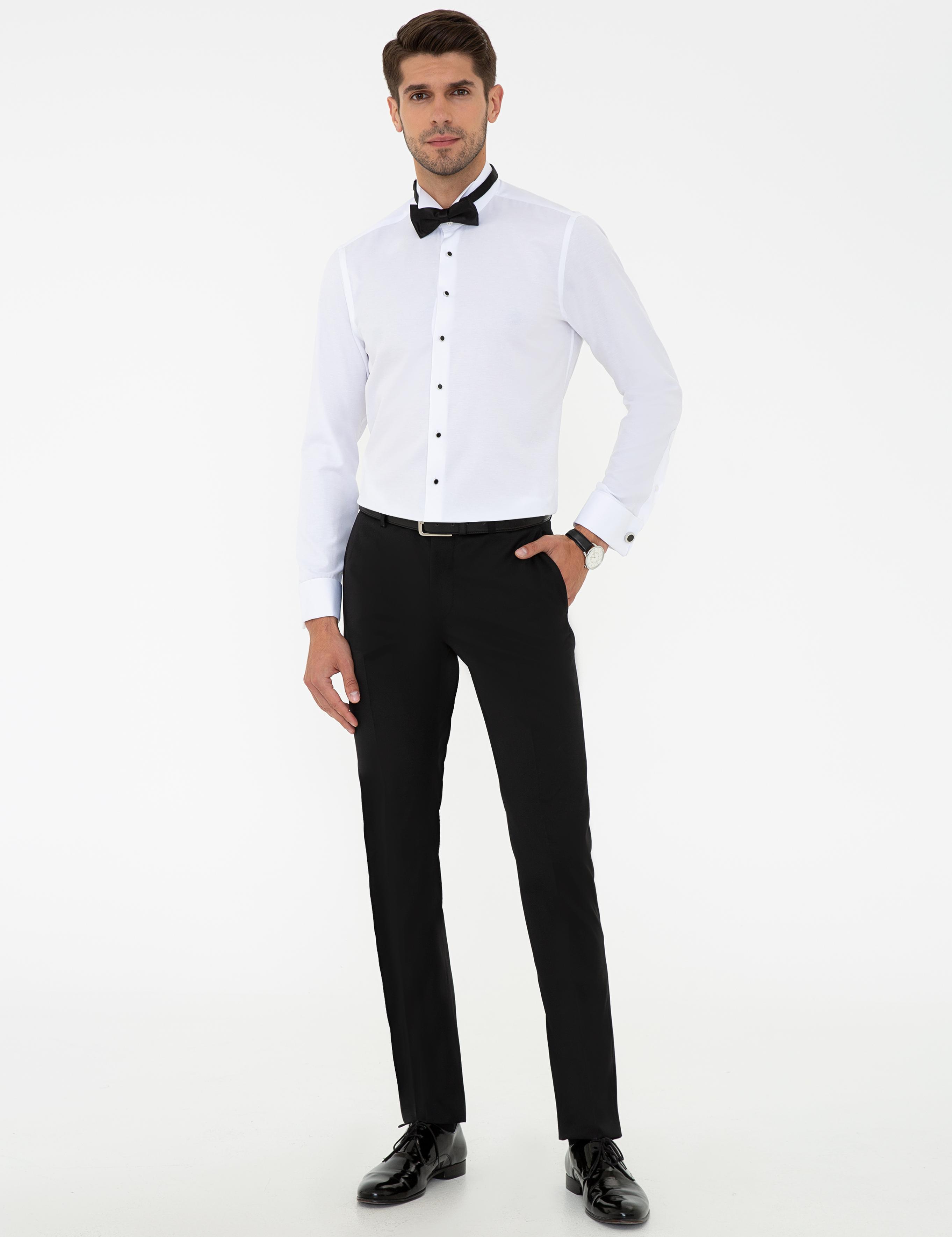 Beyaz Slim Fit Smokin Gömlek