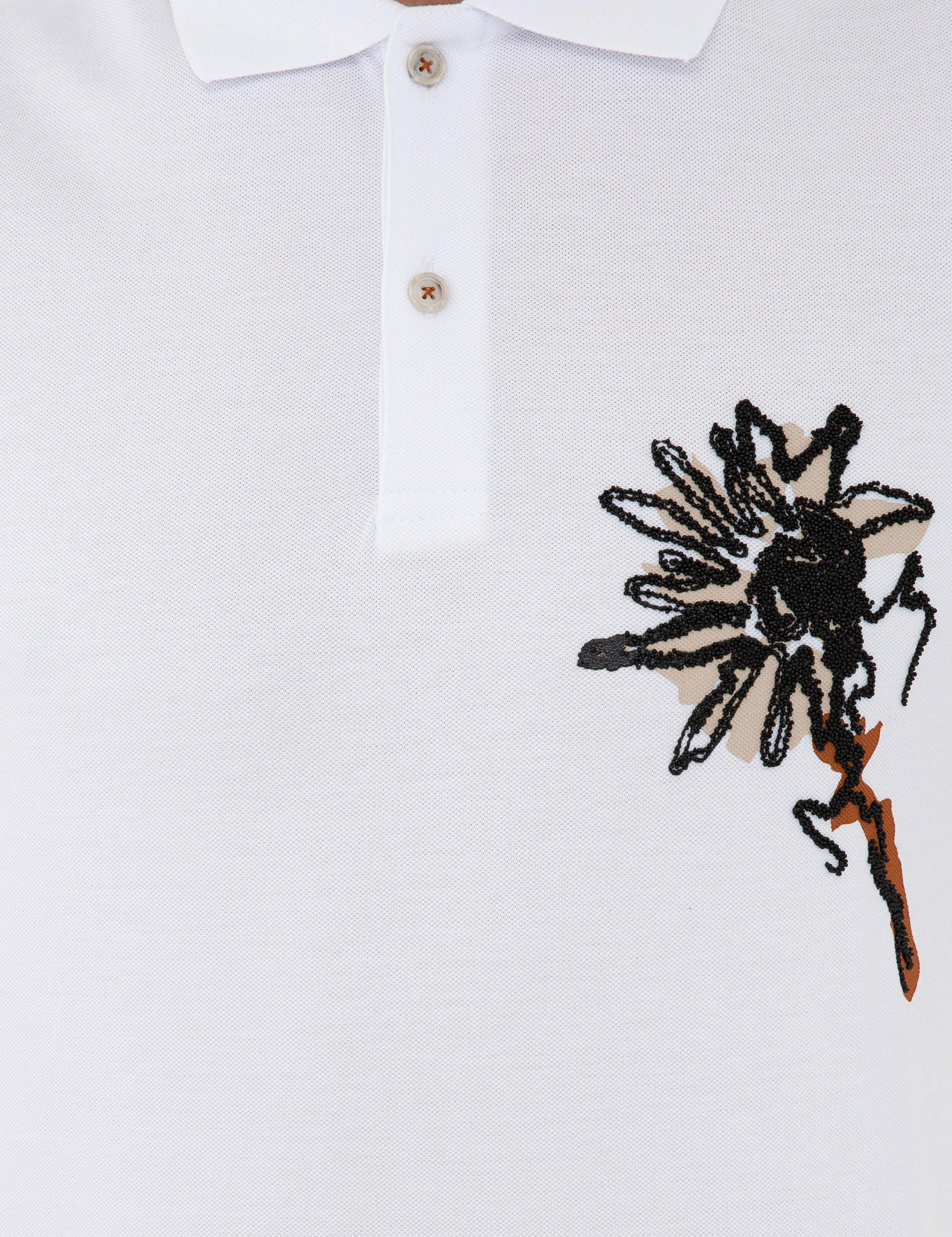 Beyaz Slim Fit Baskılı Polo Yaka Tişört