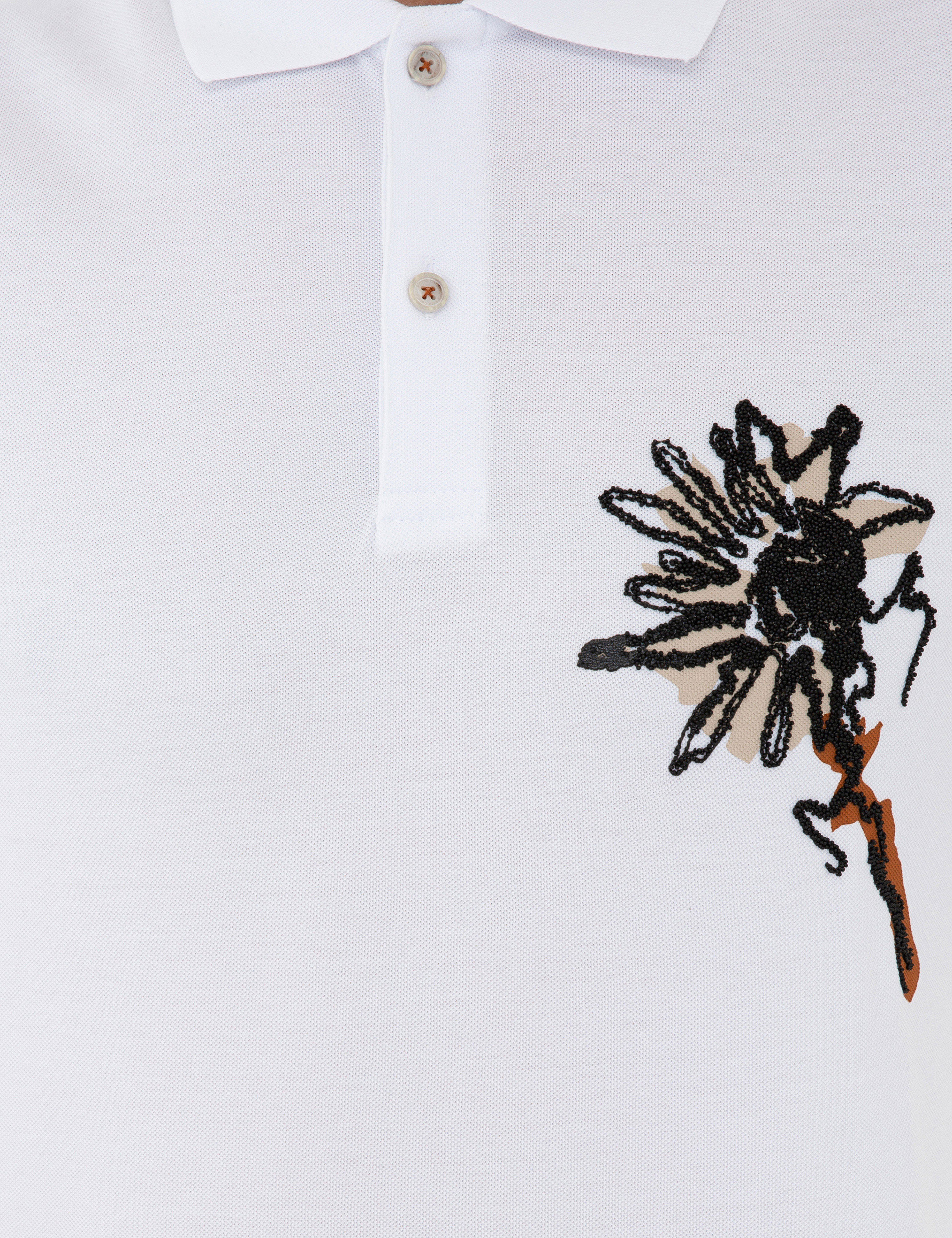 Beyaz Slim Fit Baskılı Polo Yaka Tişört - Image 5