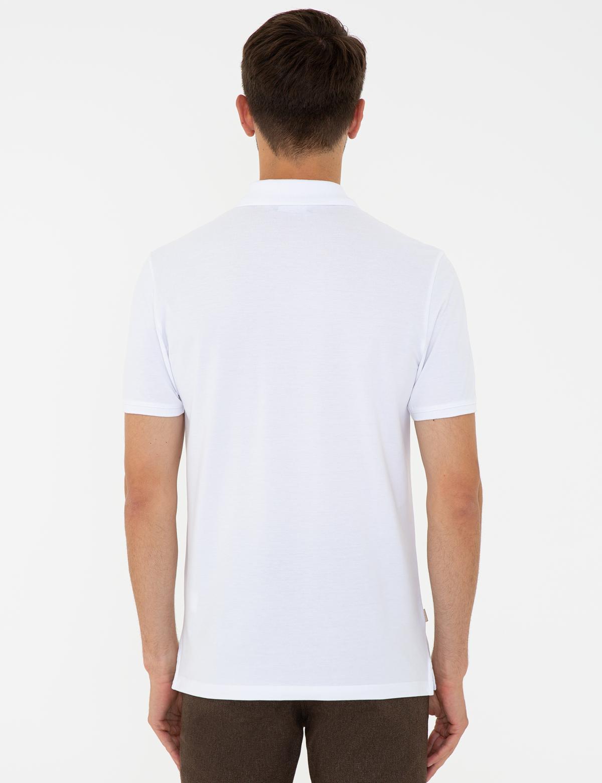 Beyaz Slim Fit Baskılı Polo Yaka Tişört - 50238558007