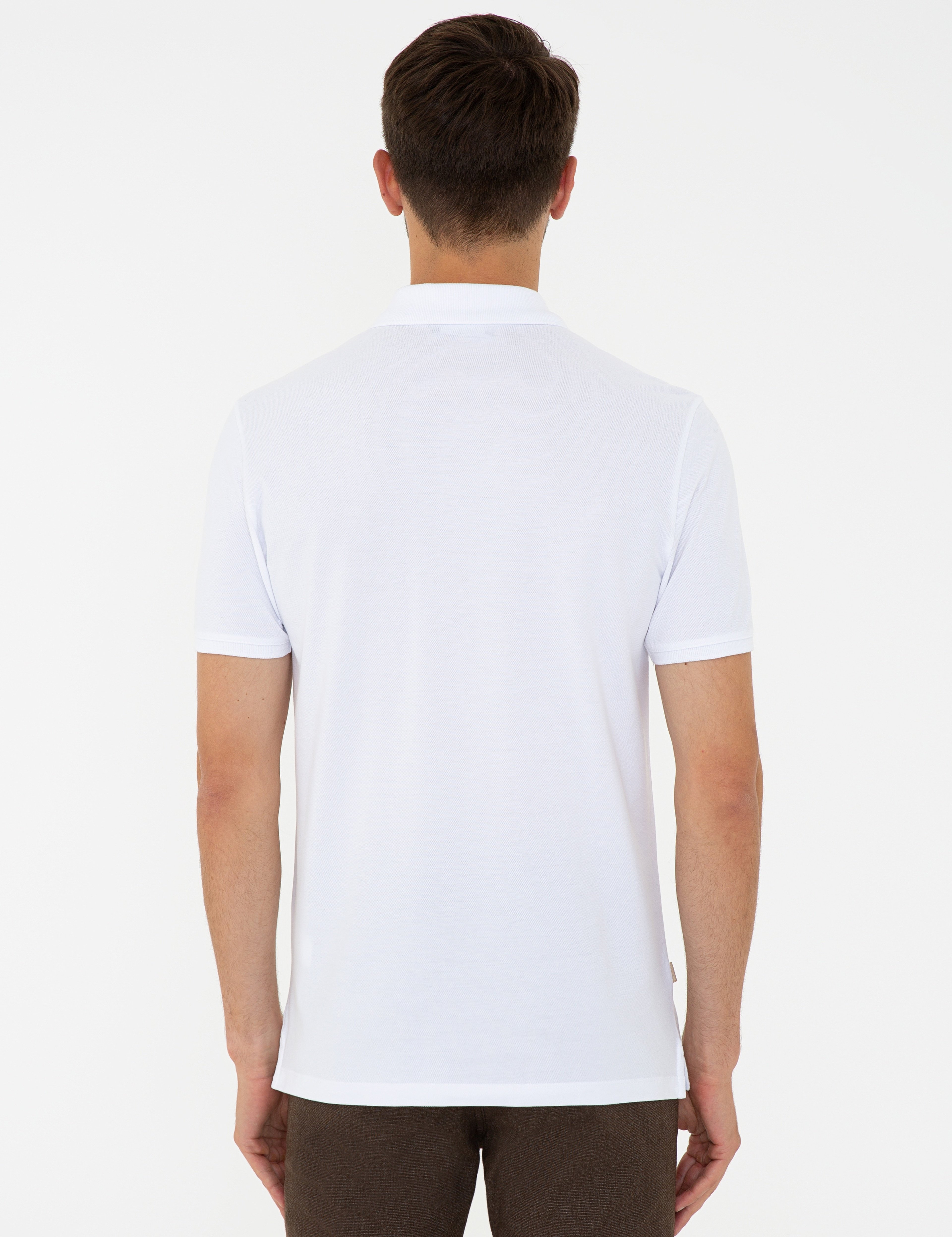 Beyaz Slim Fit Baskılı Polo Yaka Tişört - Image 3