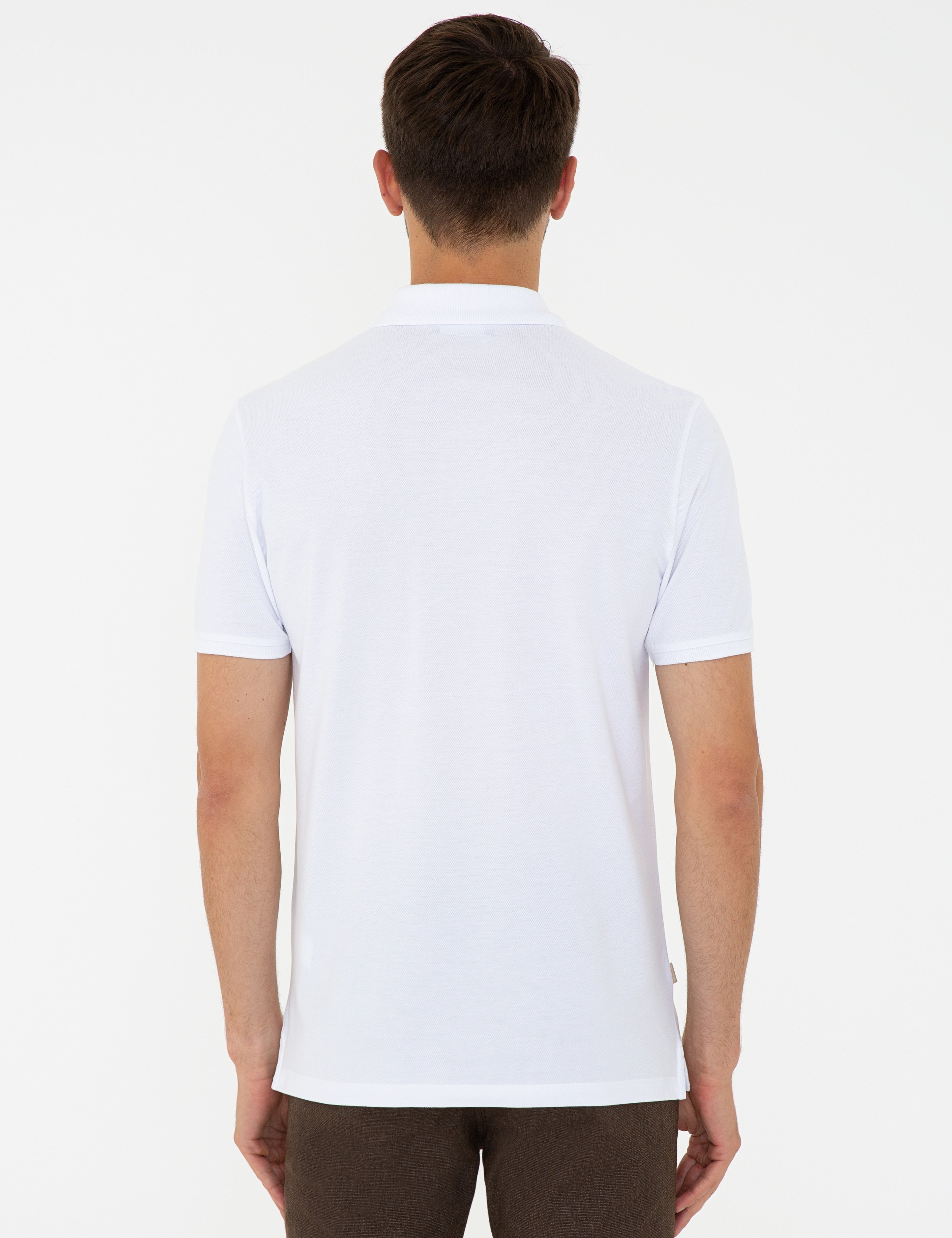 Beyaz Slim Fit Baskılı Polo Yaka Tişört