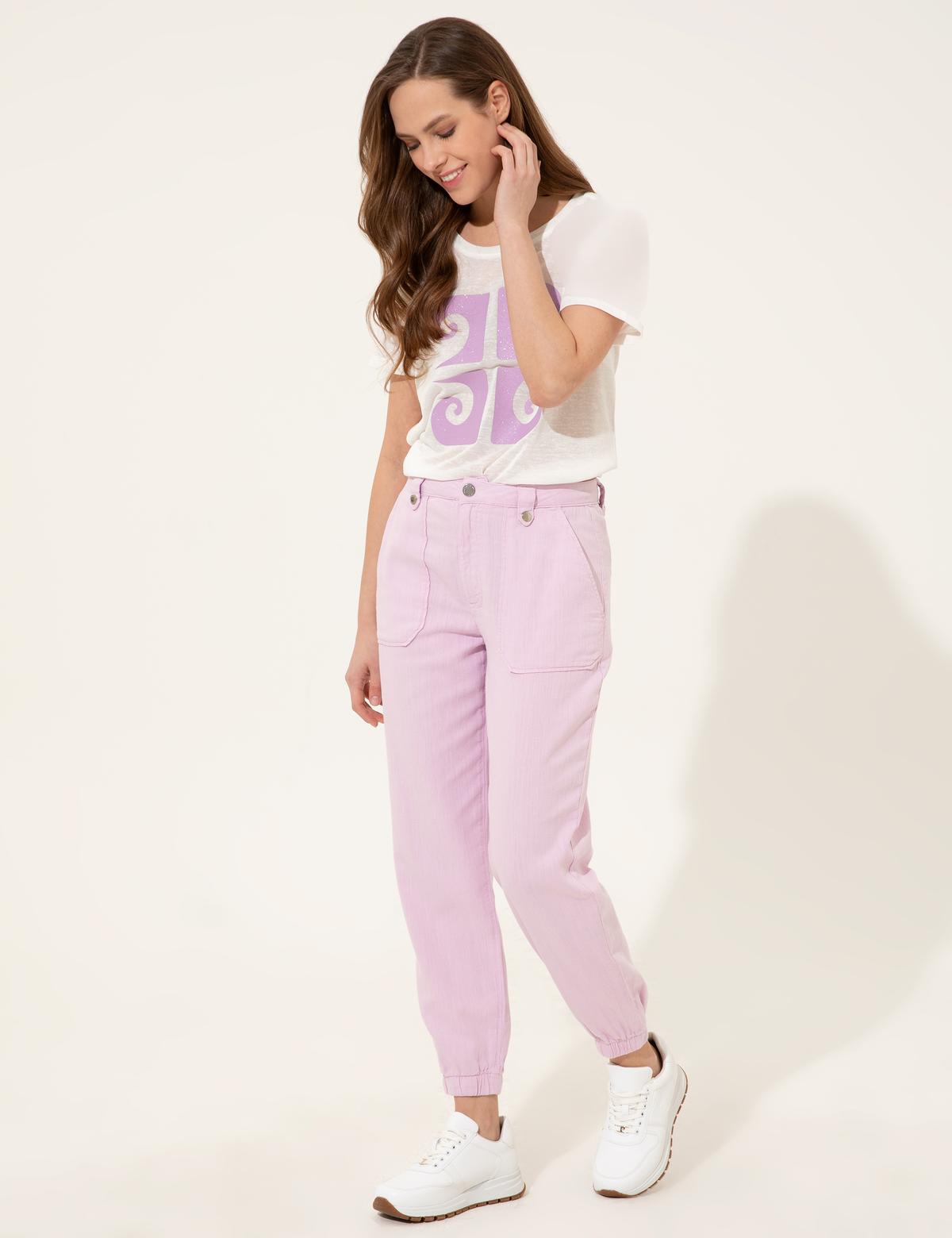 Lila Jogger Fit Kanvas Pantolon - 50246729005